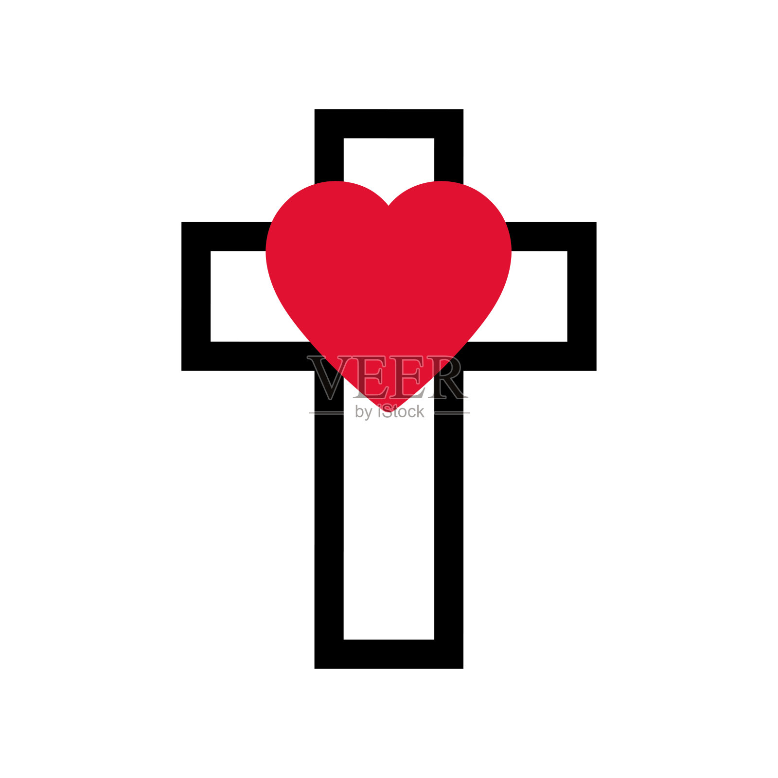 宗教，基督教十字架与心的图标矢量插图在白色的背景插画图片素材