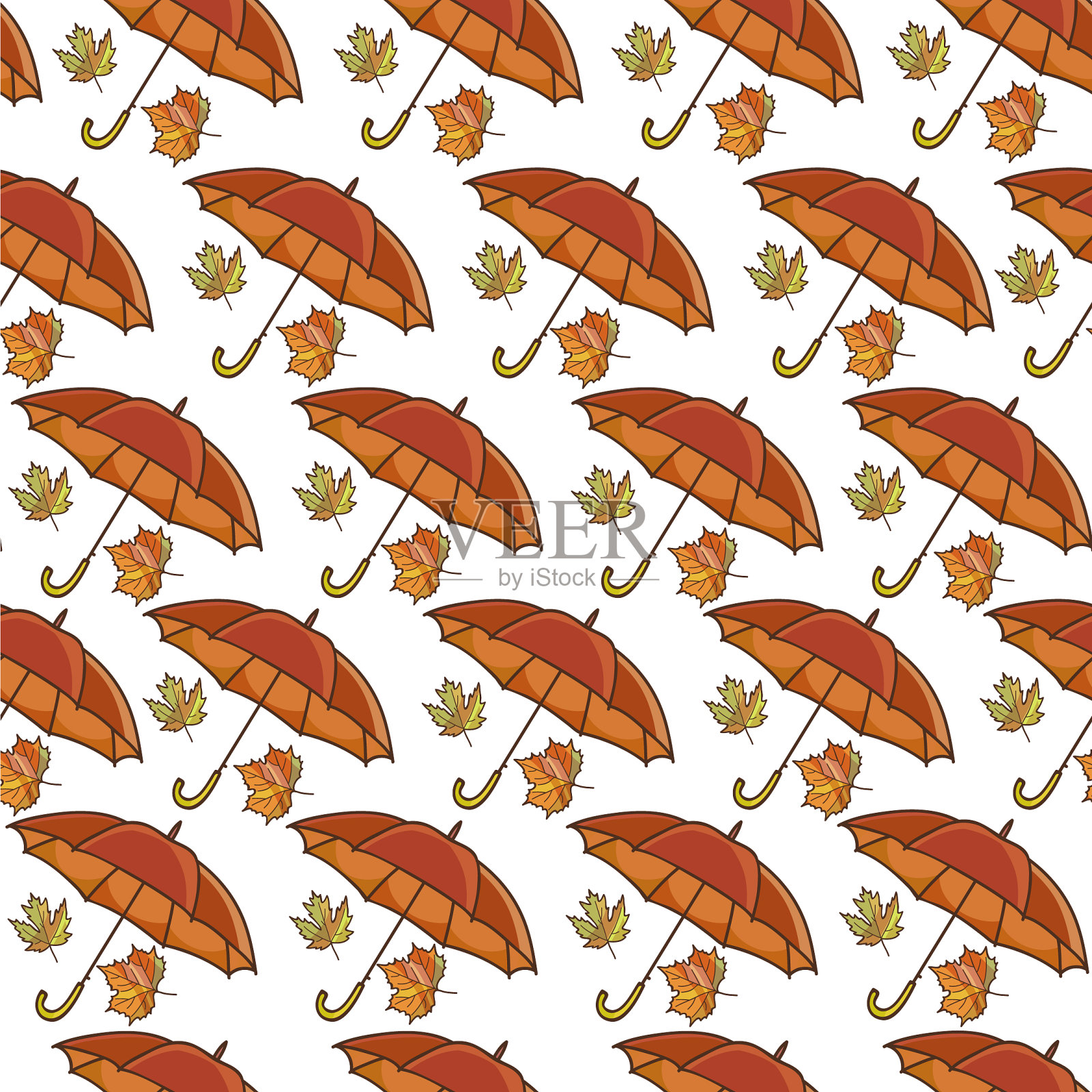 伞和枫叶下雨的天气无缝衔接插画图片素材