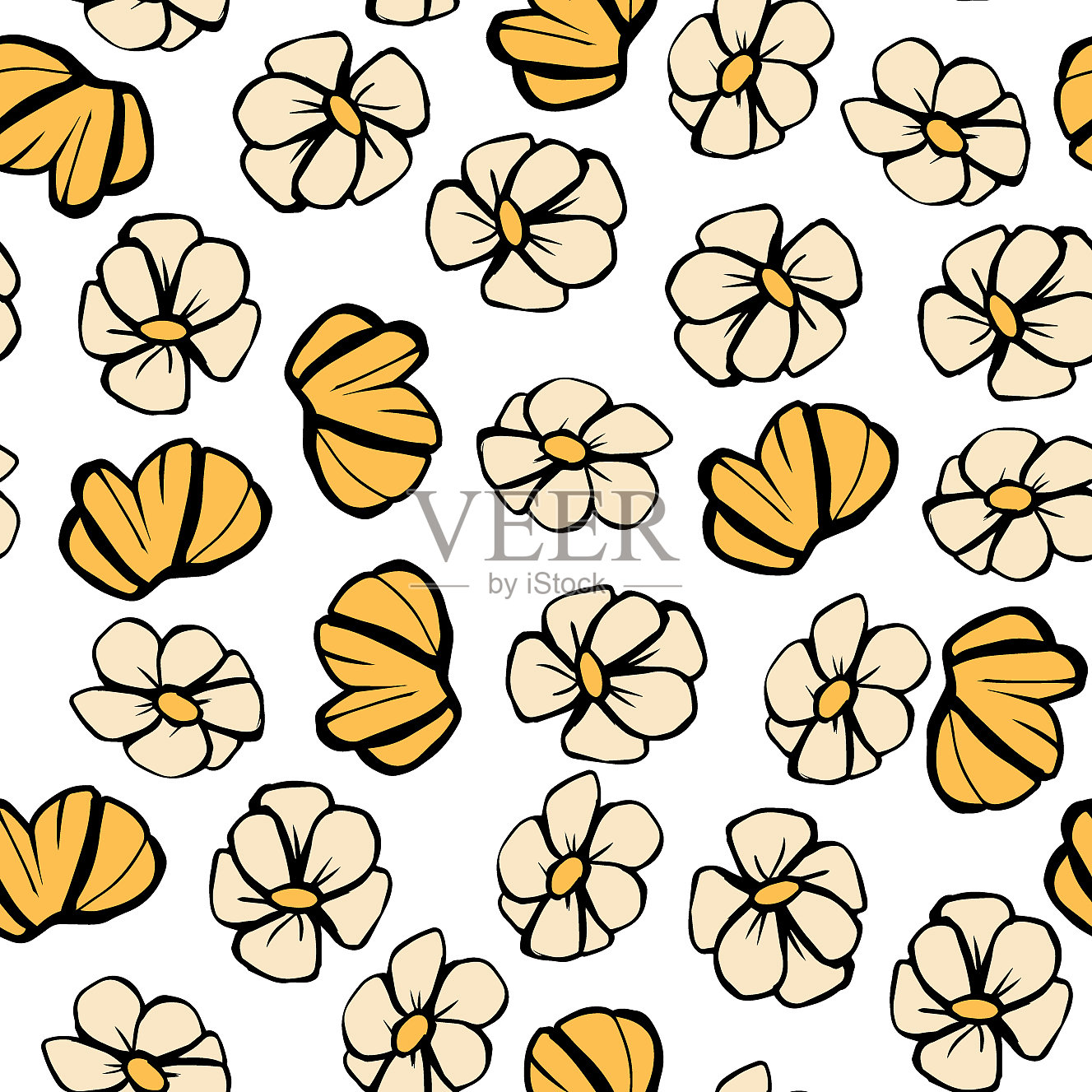 手绘孤立的简单花朵插画图片素材