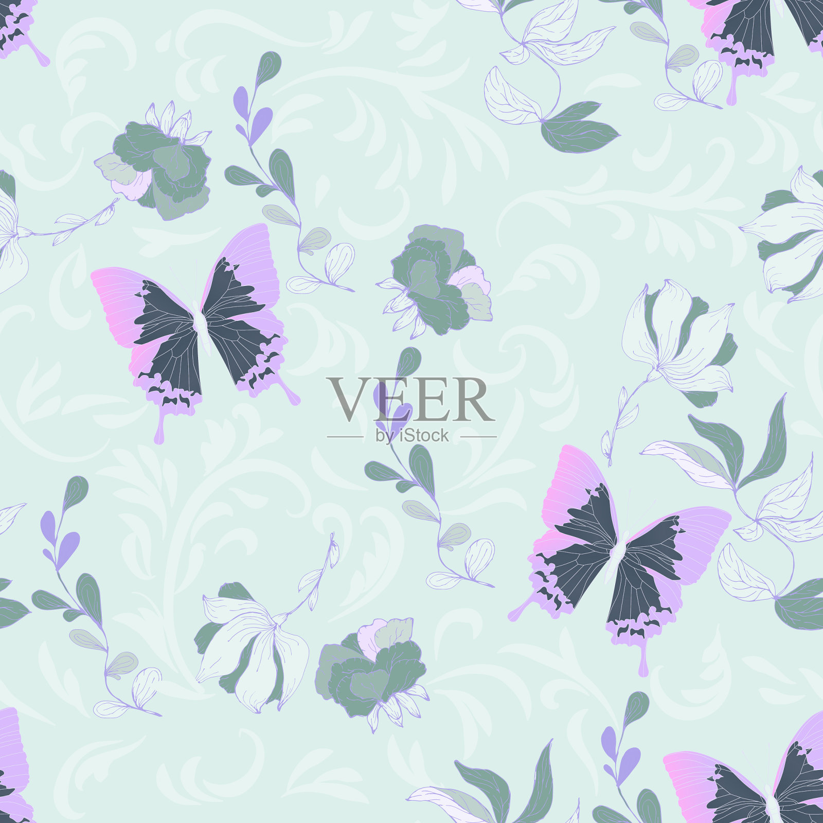 无缝蝶形花图案插画图片素材