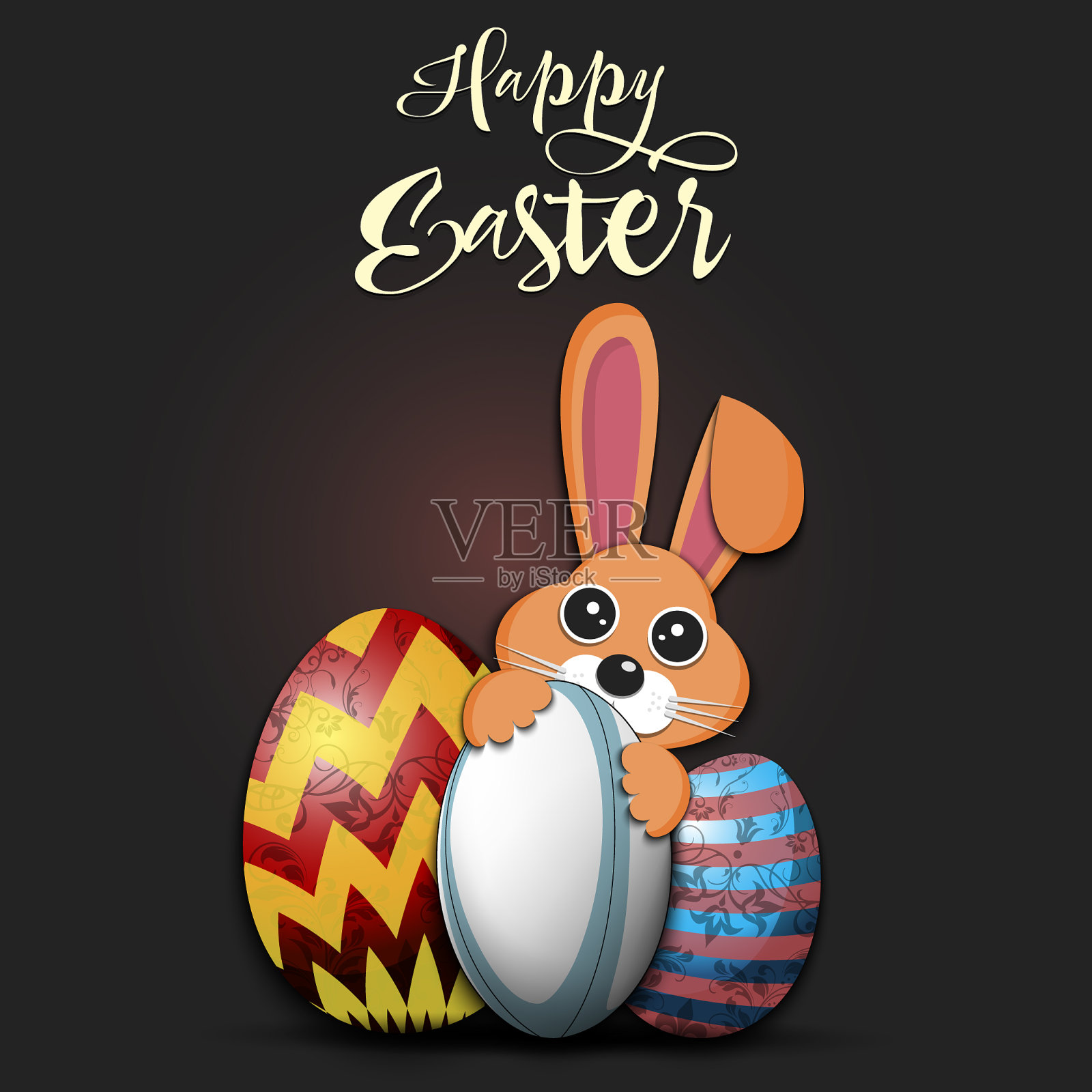 复活节快乐，复活节彩蛋，兔子和橄榄球插画图片素材