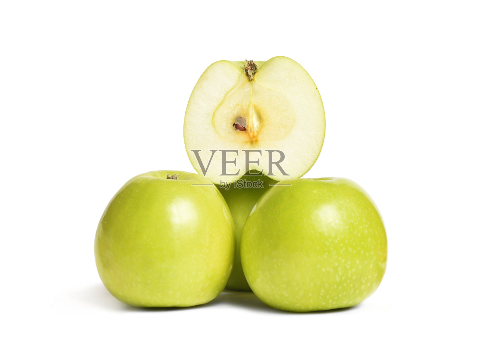 几个明亮和成熟的青苹果在一个白色孤立的背景与复制空间照片摄影图片