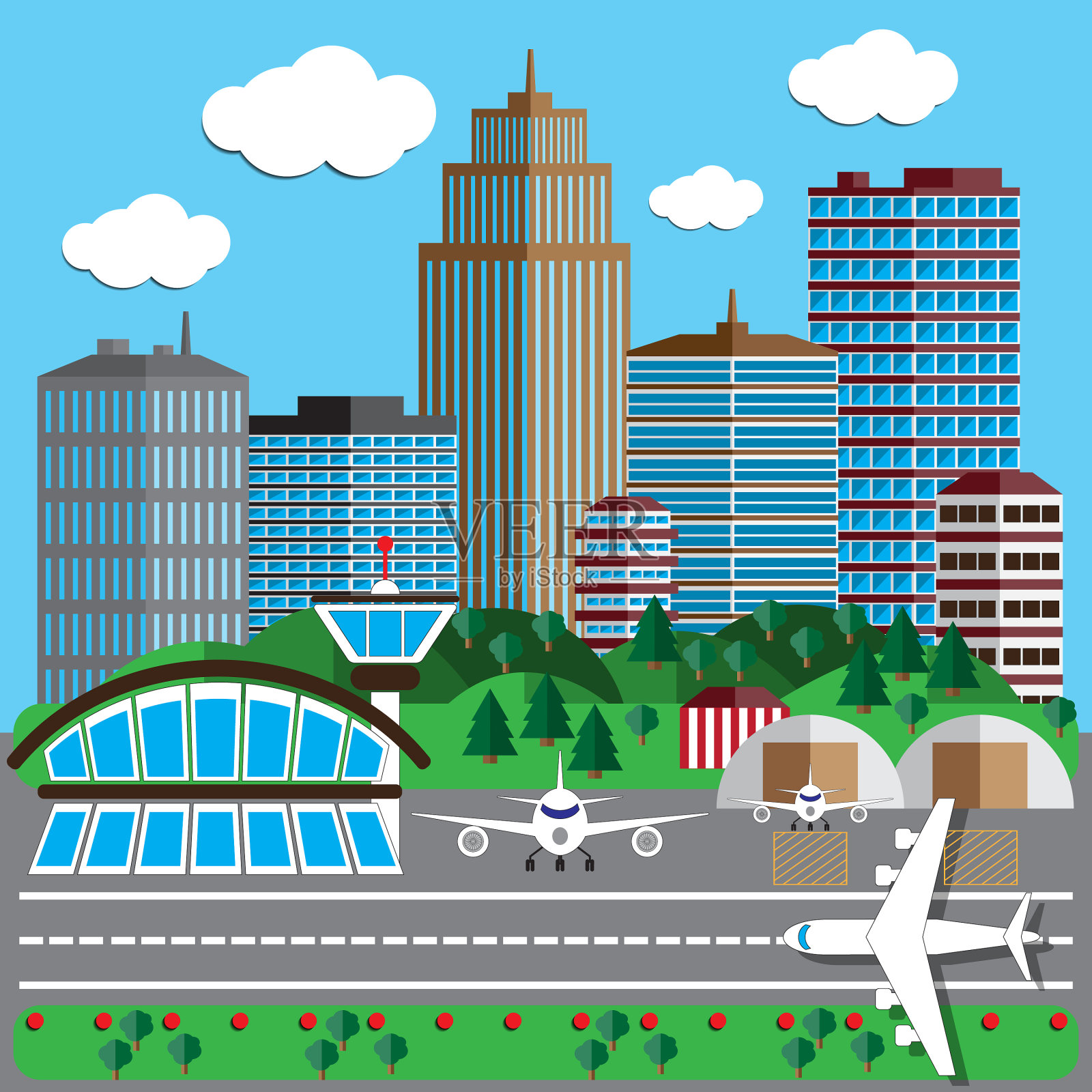 背景城市的机场插画图片素材