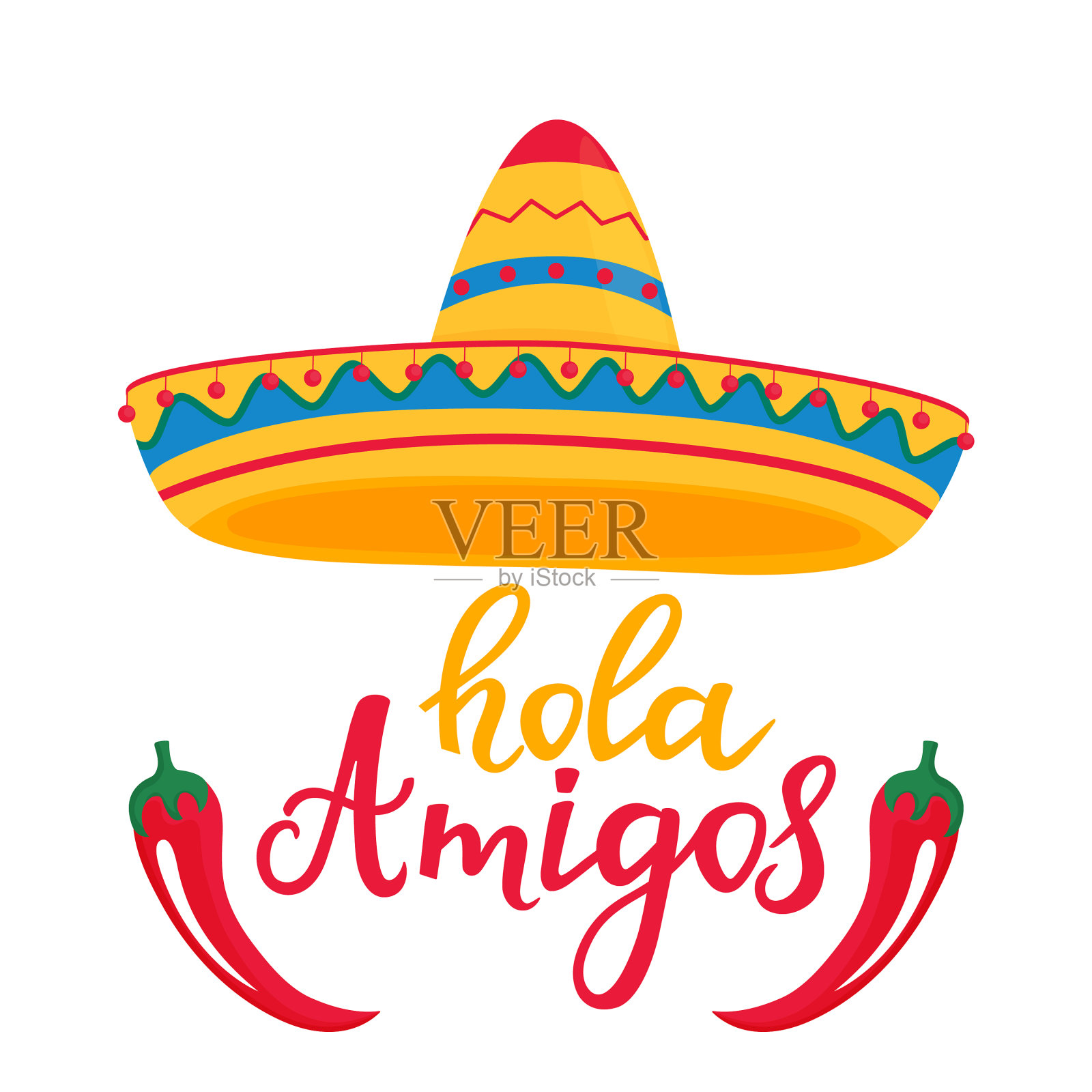 Hola amigos手画的文字横幅插画图片素材