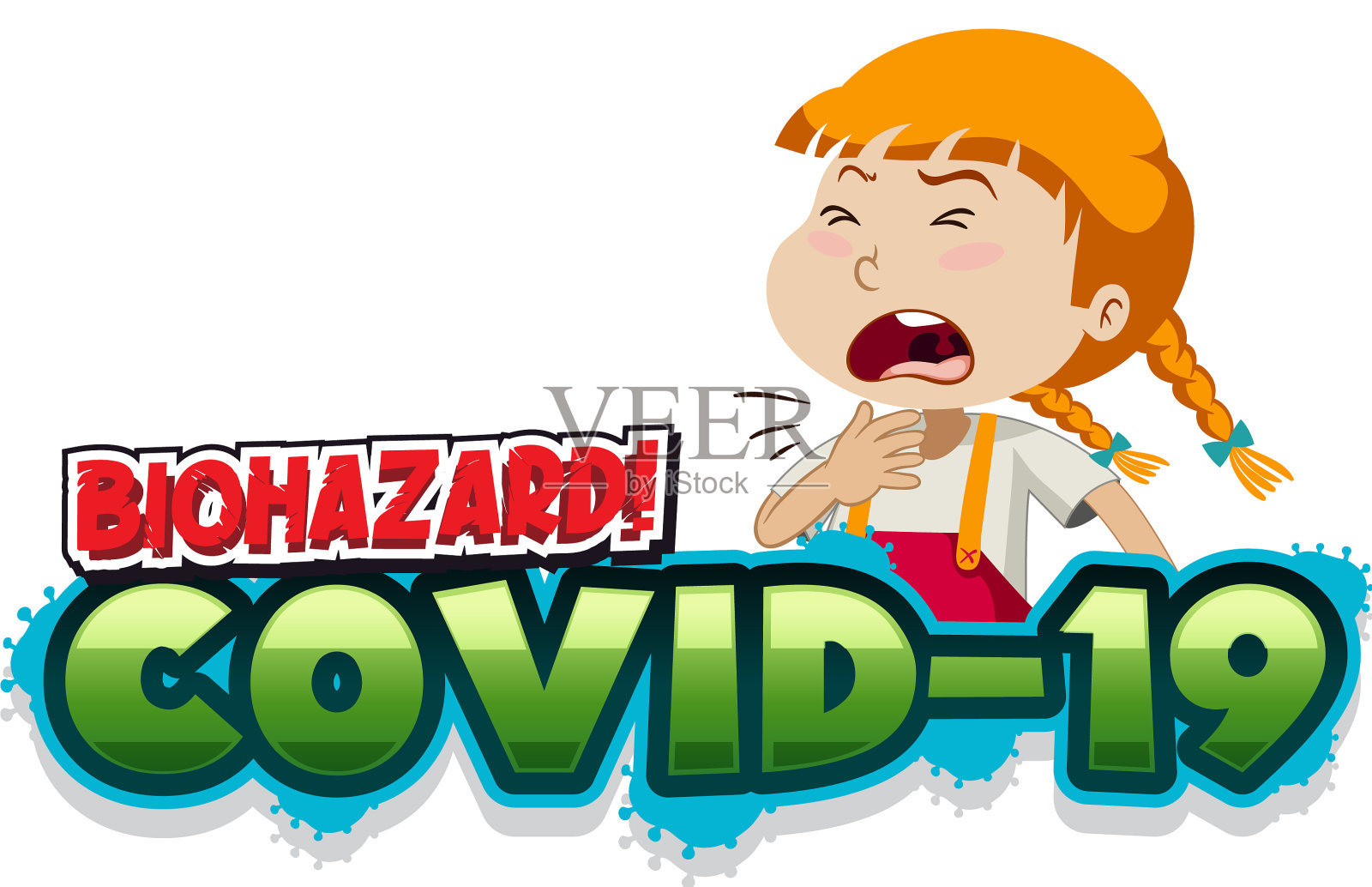 Covid - 19症状模板有女孩咳嗽设计元素图片