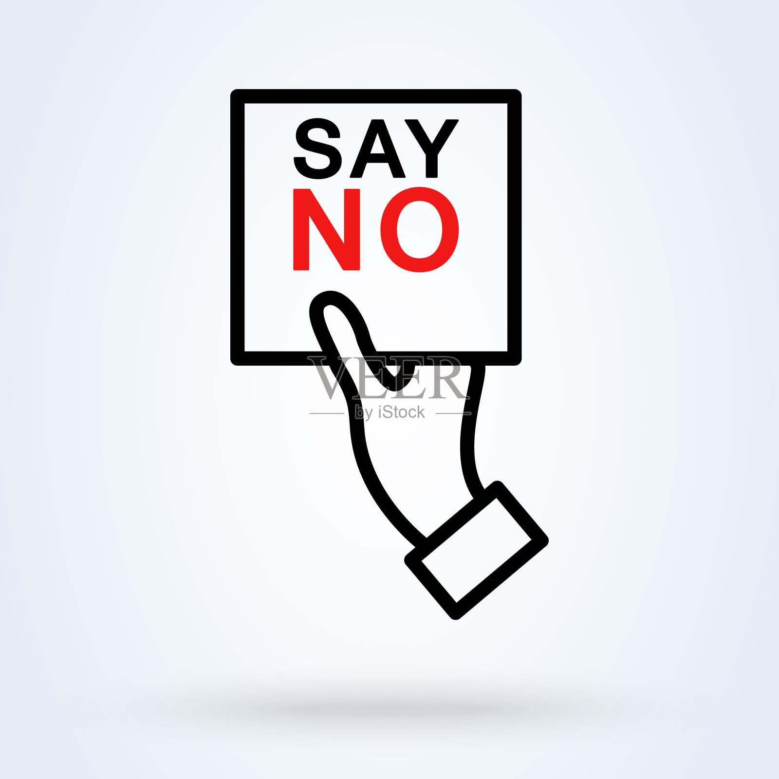 人手与旗帜说不图标或标志线艺术风格。不要说概念。手说不，谢谢矢量插图。插画图片素材