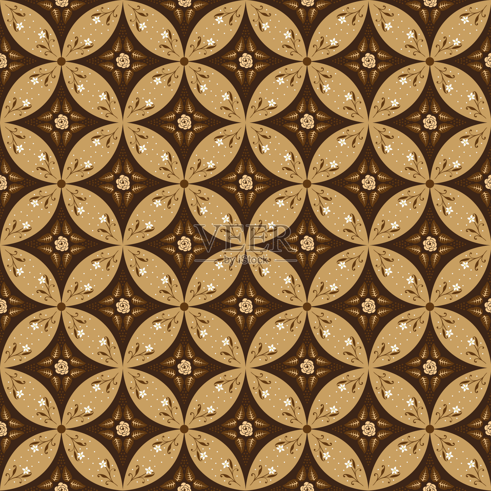 传统的爪哇蜡染，优雅的图案和现代的棕色设计。插画图片素材