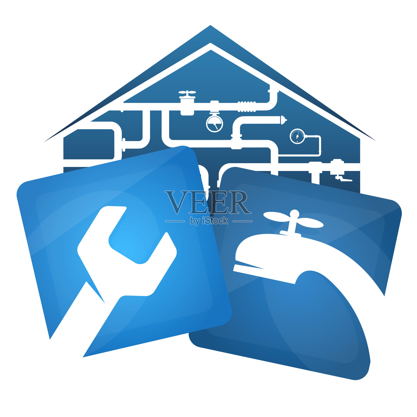 修理水管扳手和水龙头插画图片素材