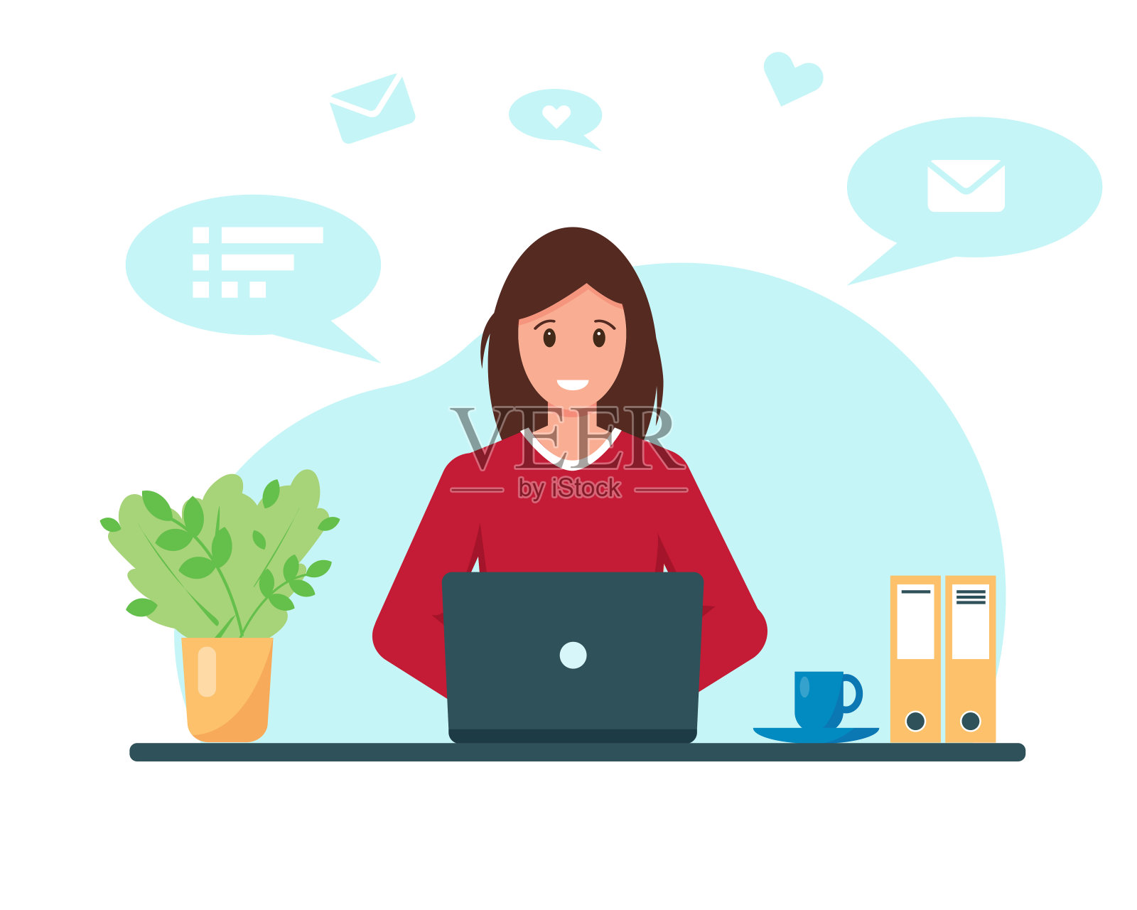 在网上工作或学习的年轻女性插画图片素材