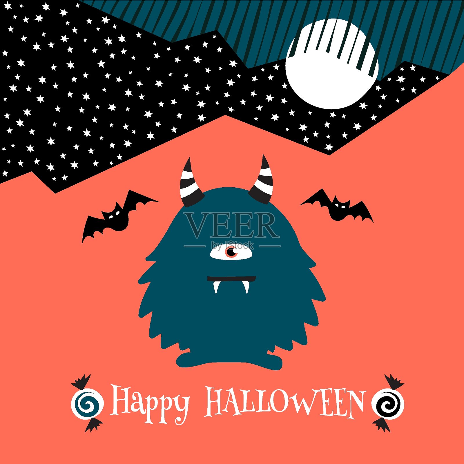 万圣节快乐卡片设计与怪物设计模板素材