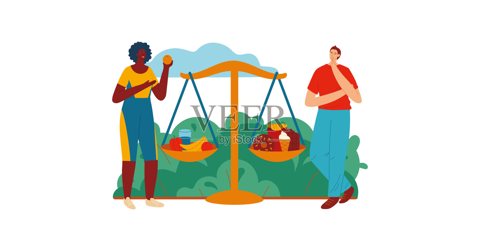 运动保健，增强免疫力，良好的户外习惯，健康饮食，卡通矢量插图，孤立上白。设计元素图片