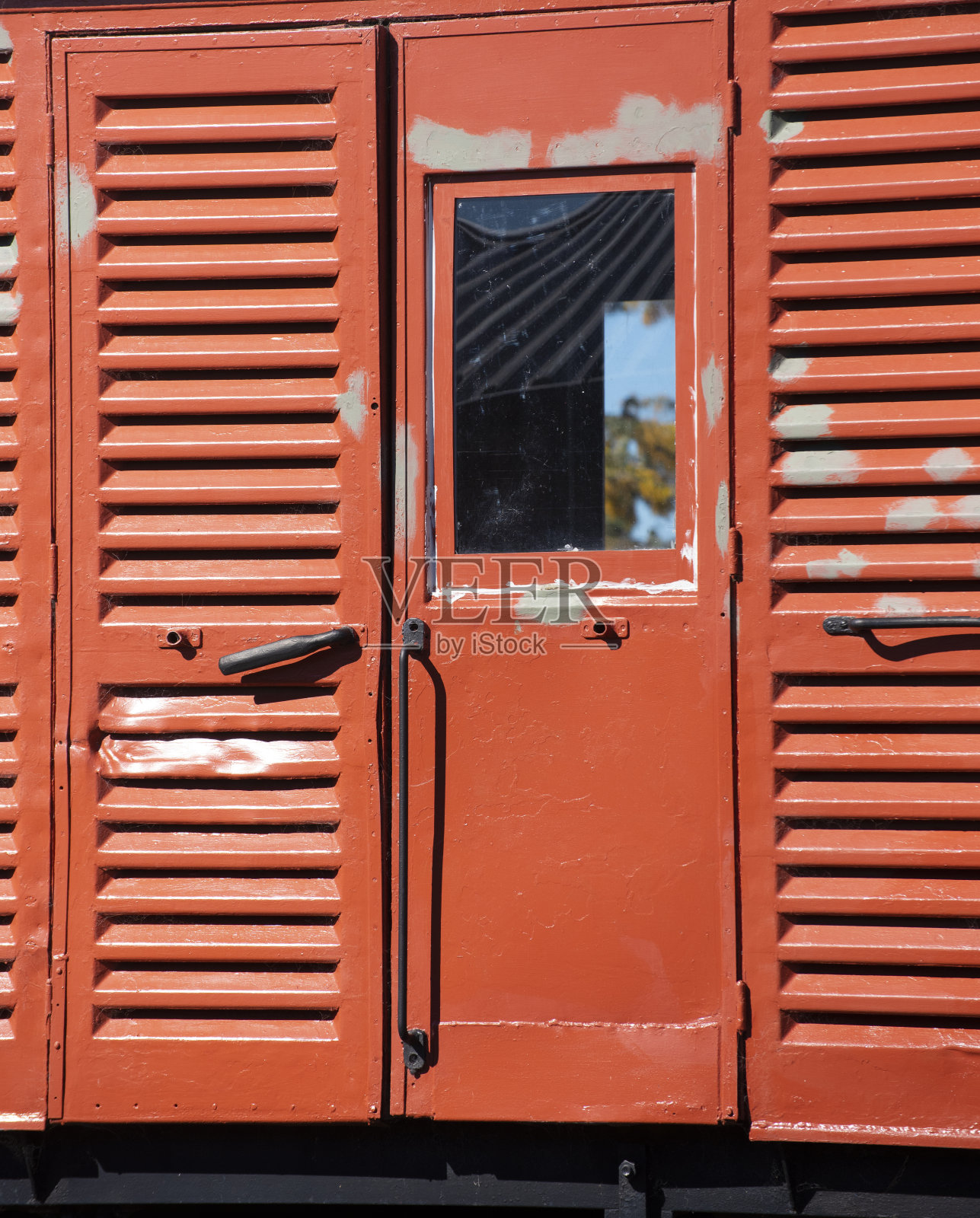 19世纪火车的外部百叶窗。照片摄影图片