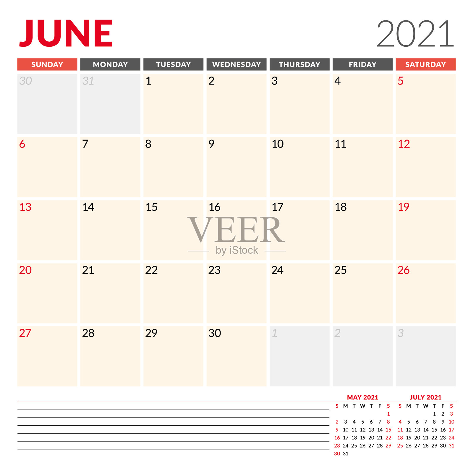 日历模板为2021年6月业务每月设计模板素材