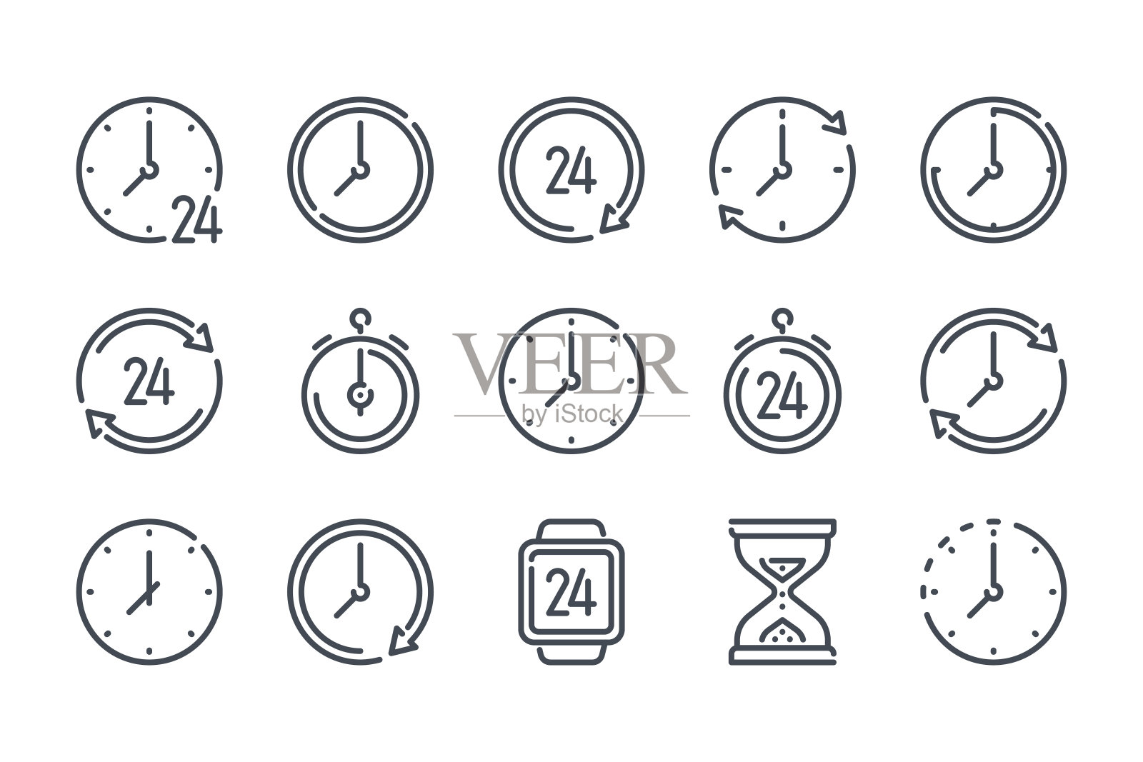 时间和时钟相关的线矢量图标设置。图标素材