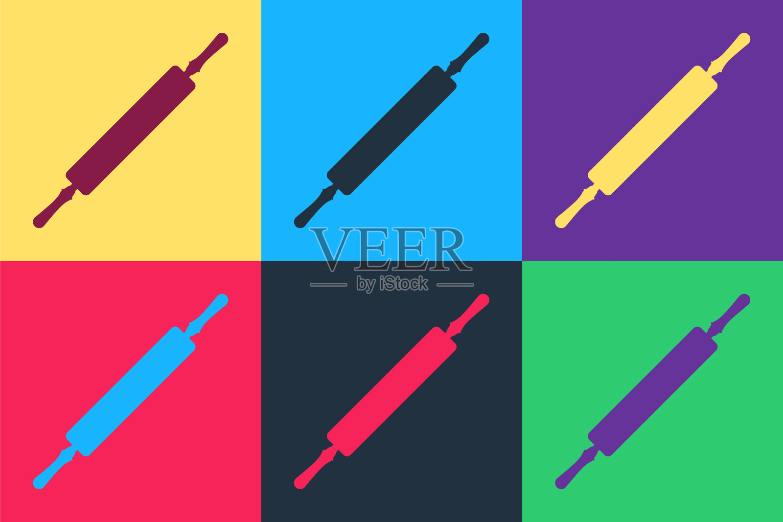 波普艺术滚动大头针图标孤立的颜色背景。向量插画图片素材