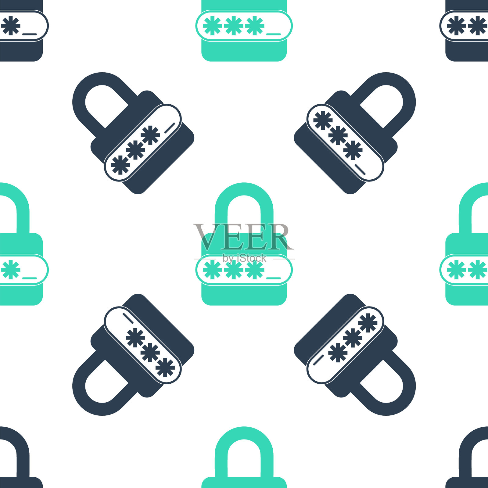 绿色密码保护和安全访问图标隔离无缝模式上的白色背景。锁定图标。安全、安全、保护、隐私的理念。向量插画图片素材