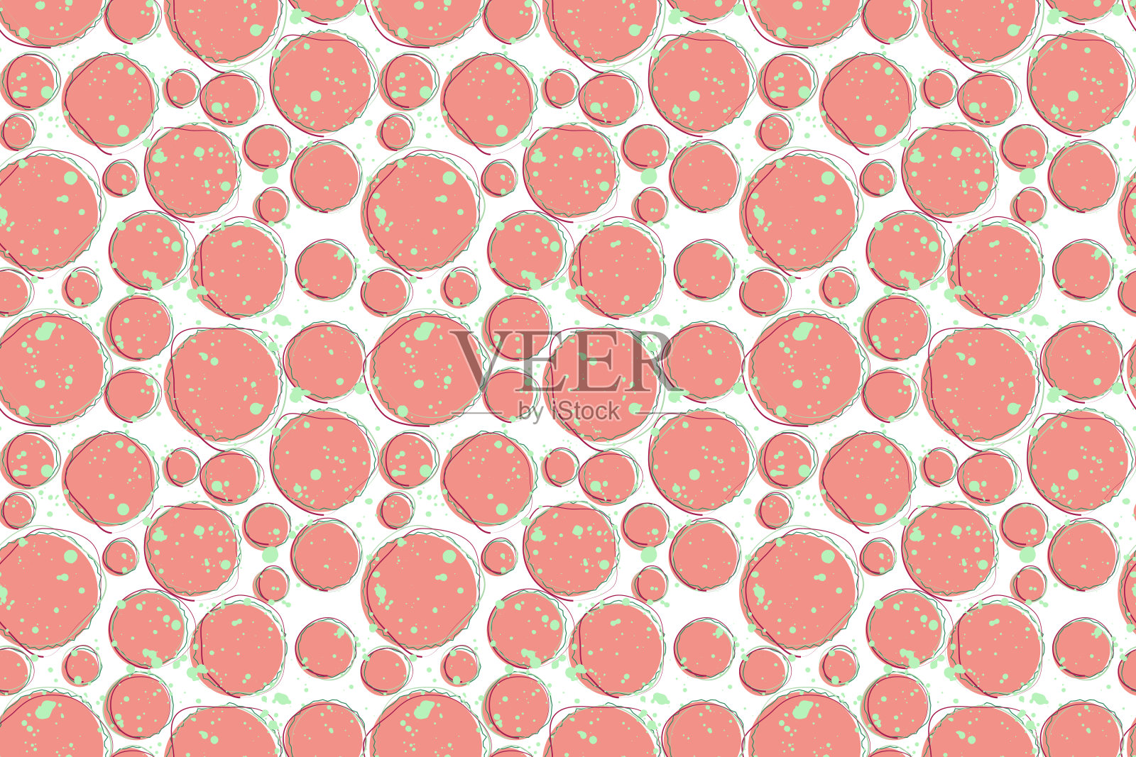 红色和绿色线条的圆圈在白色的背景。手绘抽象几何插图不同的印刷设计插画图片素材