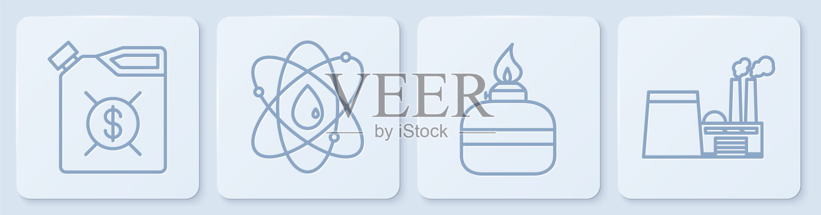 适用于电机机油、酒精或酒精燃烧器、原子和石油工业厂房。白色正方形按钮。向量插画图片素材