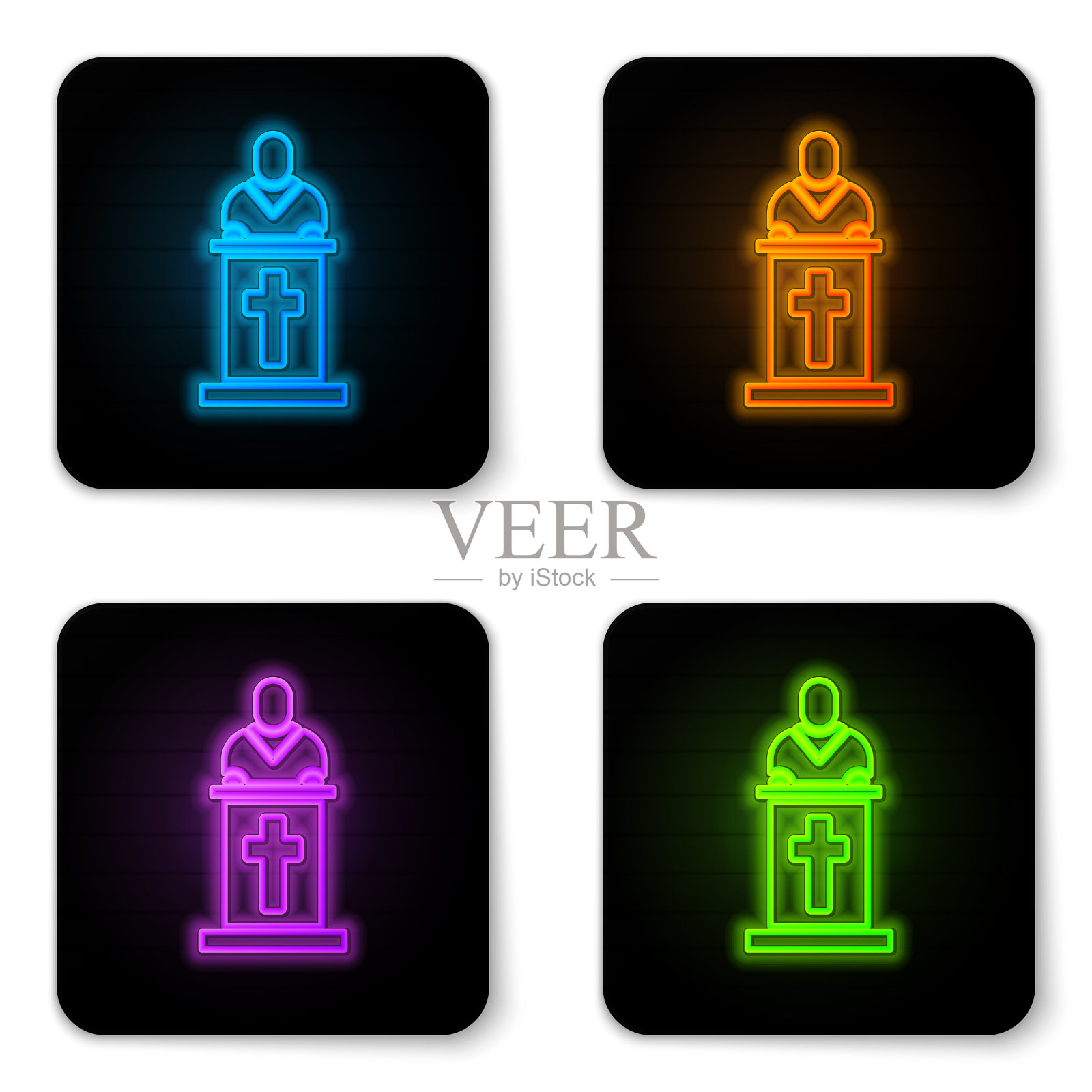 发光的霓虹灯教堂牧师布道图标插画图片素材