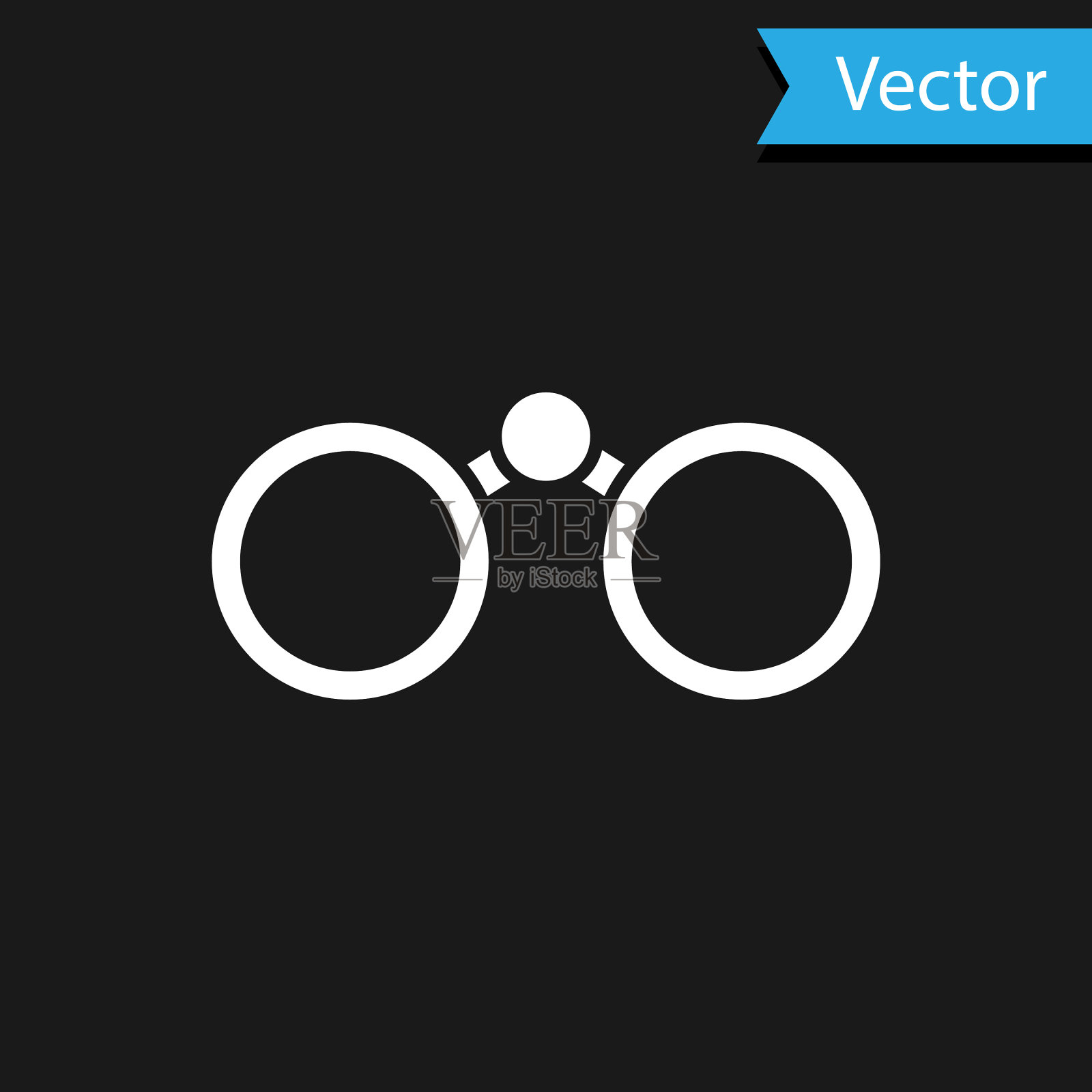 白色双筒望远镜图标孤立在黑色上插画图片素材