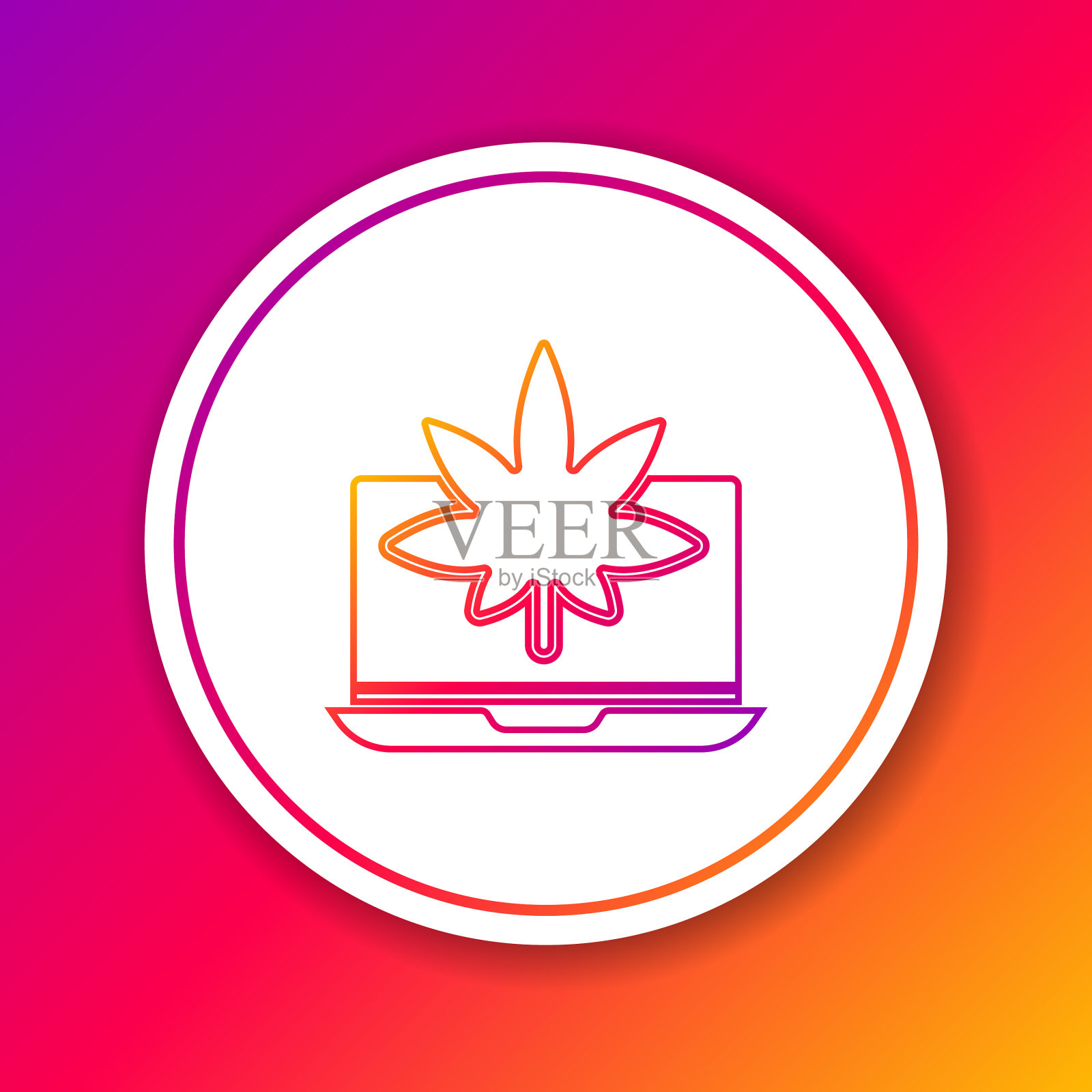 彩色线笔记本电脑和医用大麻还是插画图片素材