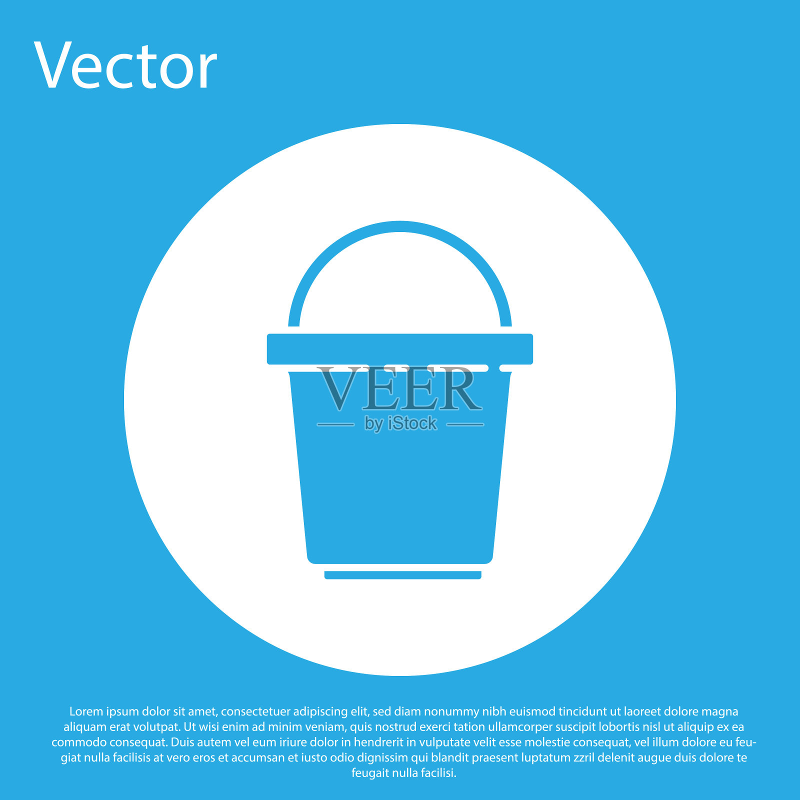 蓝色桶图标隔离在蓝色背景插画图片素材