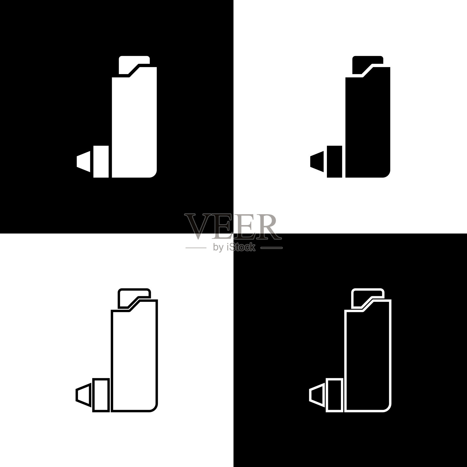 设置吸入器图标隔离在黑色和白色图标素材