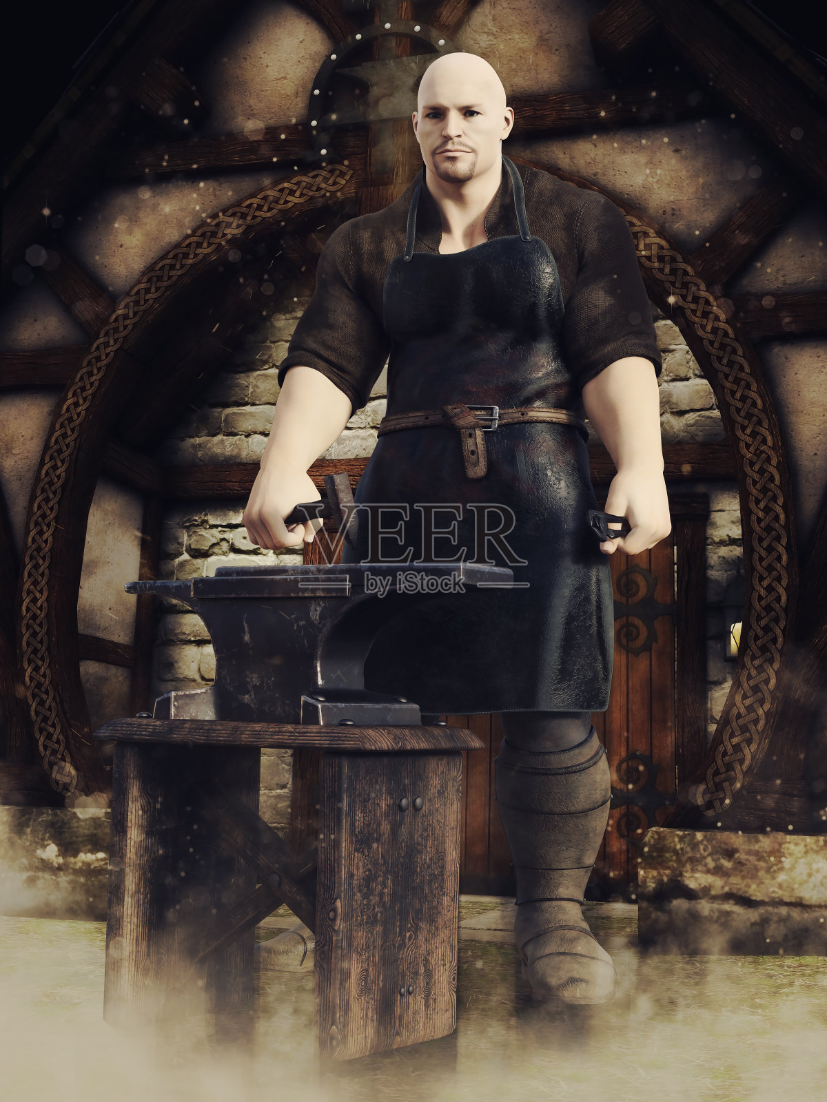 幻想铁匠与铁砧插画图片素材