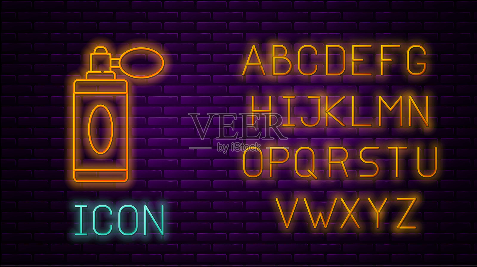 带喷雾器的霓虹灯须后水瓶插画图片素材