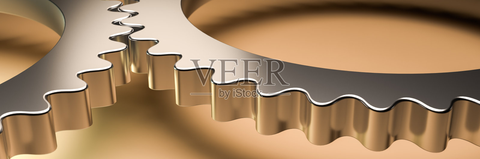 两个齿轮完美地配合在一起。合作理念，团队精神，效率。网络横幅尺寸照片摄影图片
