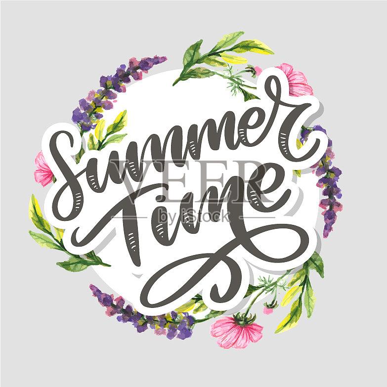 绿色的夏季信花在现代风格插画图片素材