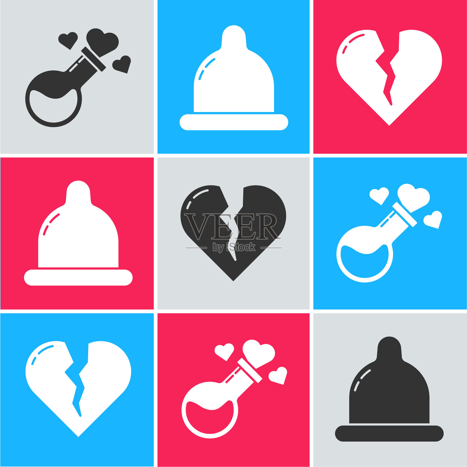 瓶子里装着爱情药水，避孕套破了图标素材