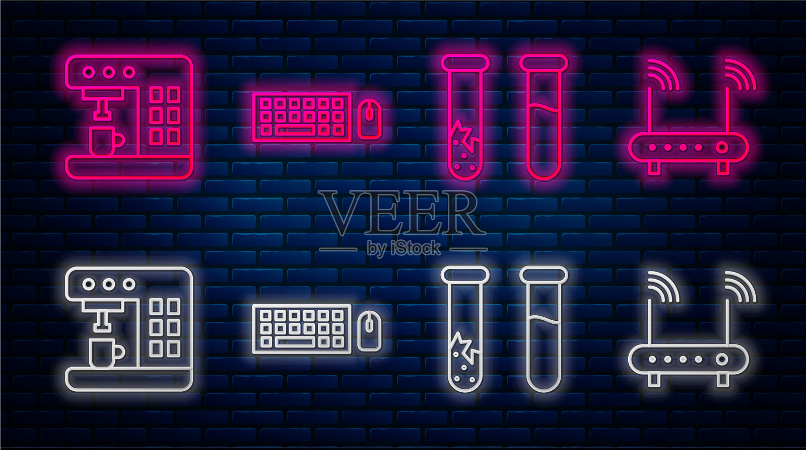 设置线键盘和鼠标试管和烧瓶插画图片素材