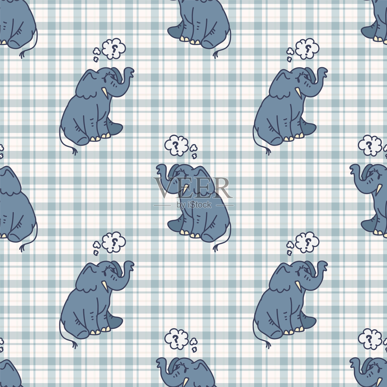 卡通大象无缝图案可爱可爱插画图片素材