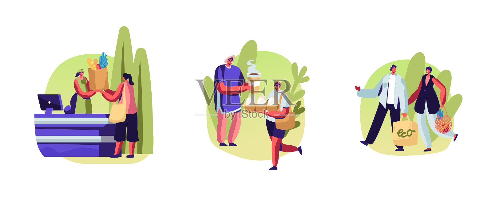 设定男女角色使用生态包装插画图片素材