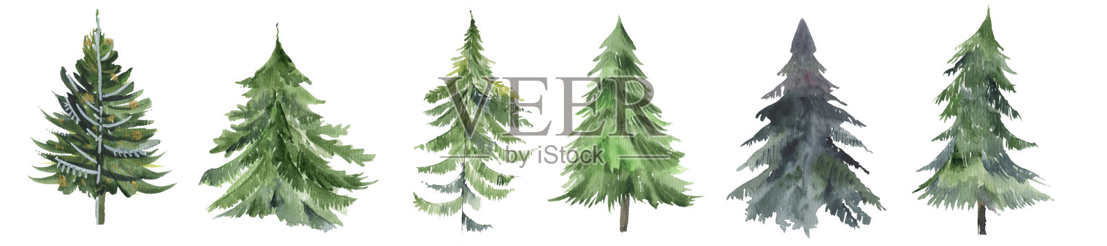圣诞树设置水彩圣诞节日艺术插画图片素材