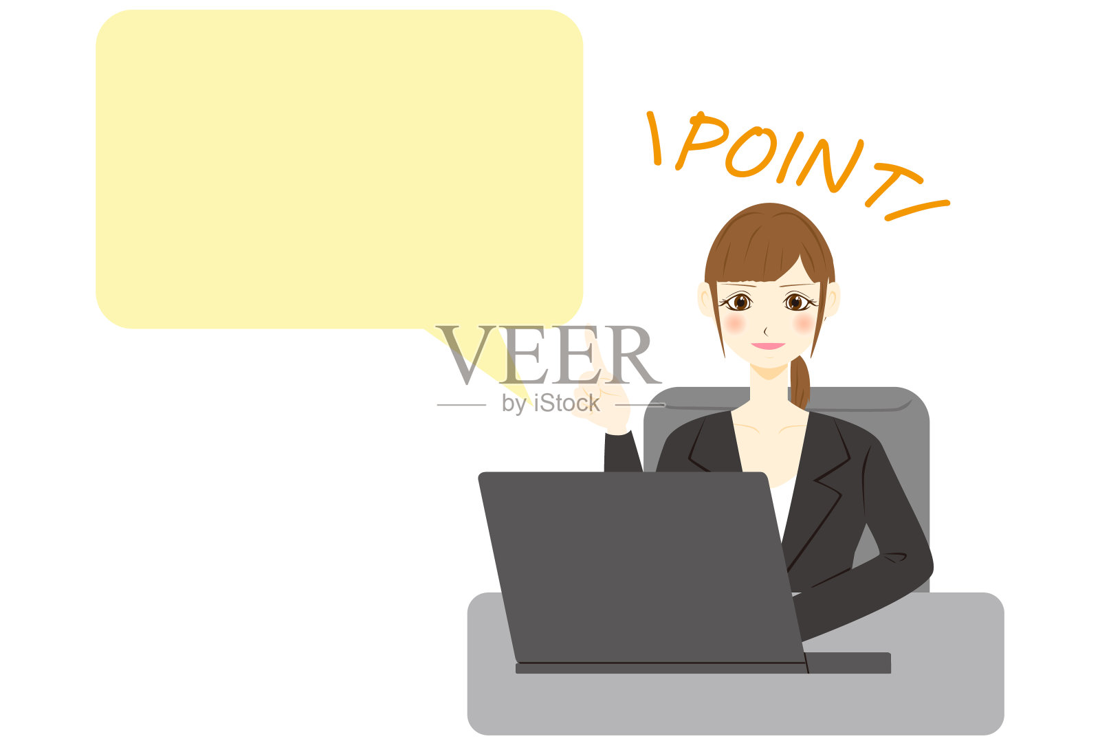 商人与笔记本电脑。演讲泡沫。插画图片素材