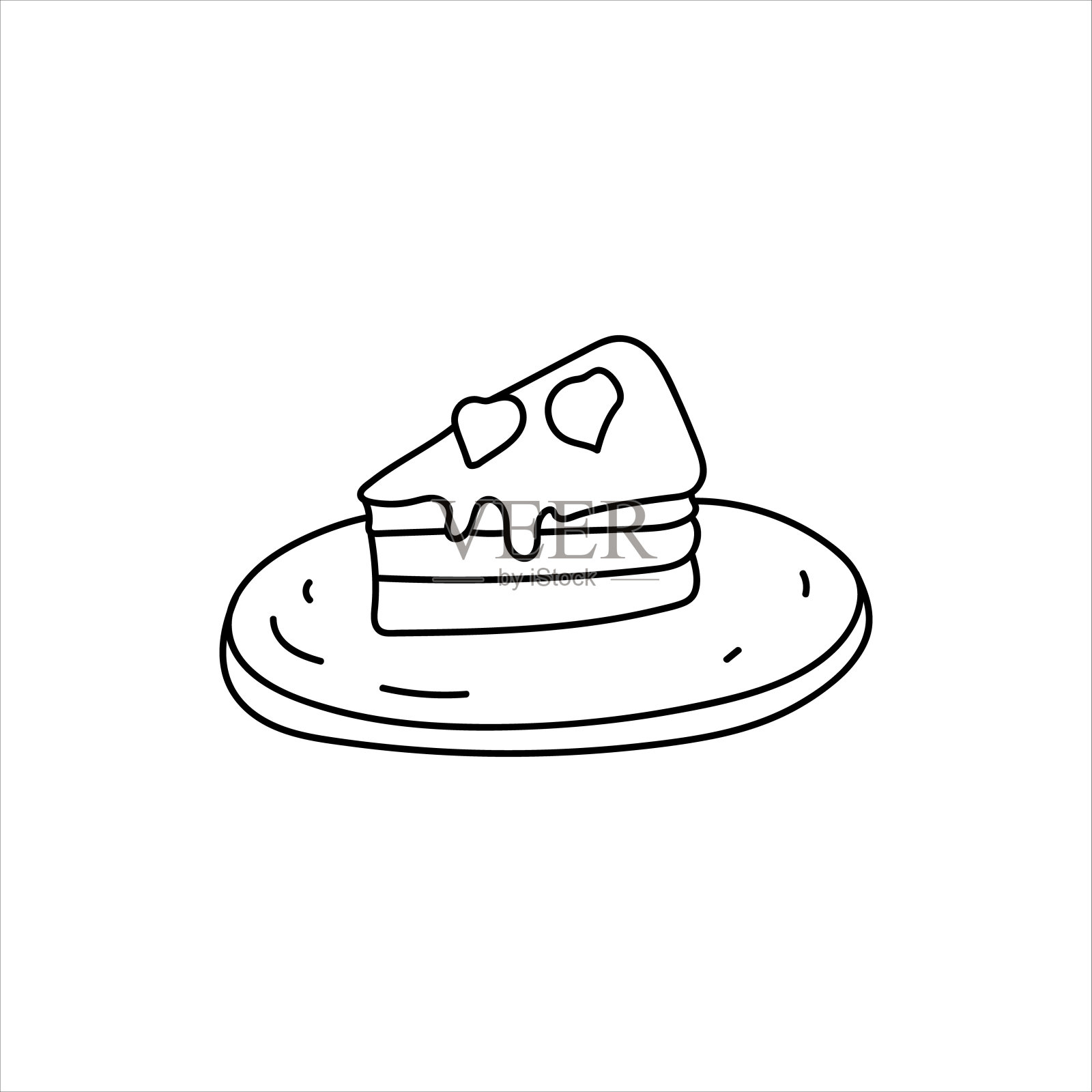 盘子里的一块蛋糕。涂鸦元素。简单的矢量草图插图孤立在白色的背景插画图片素材