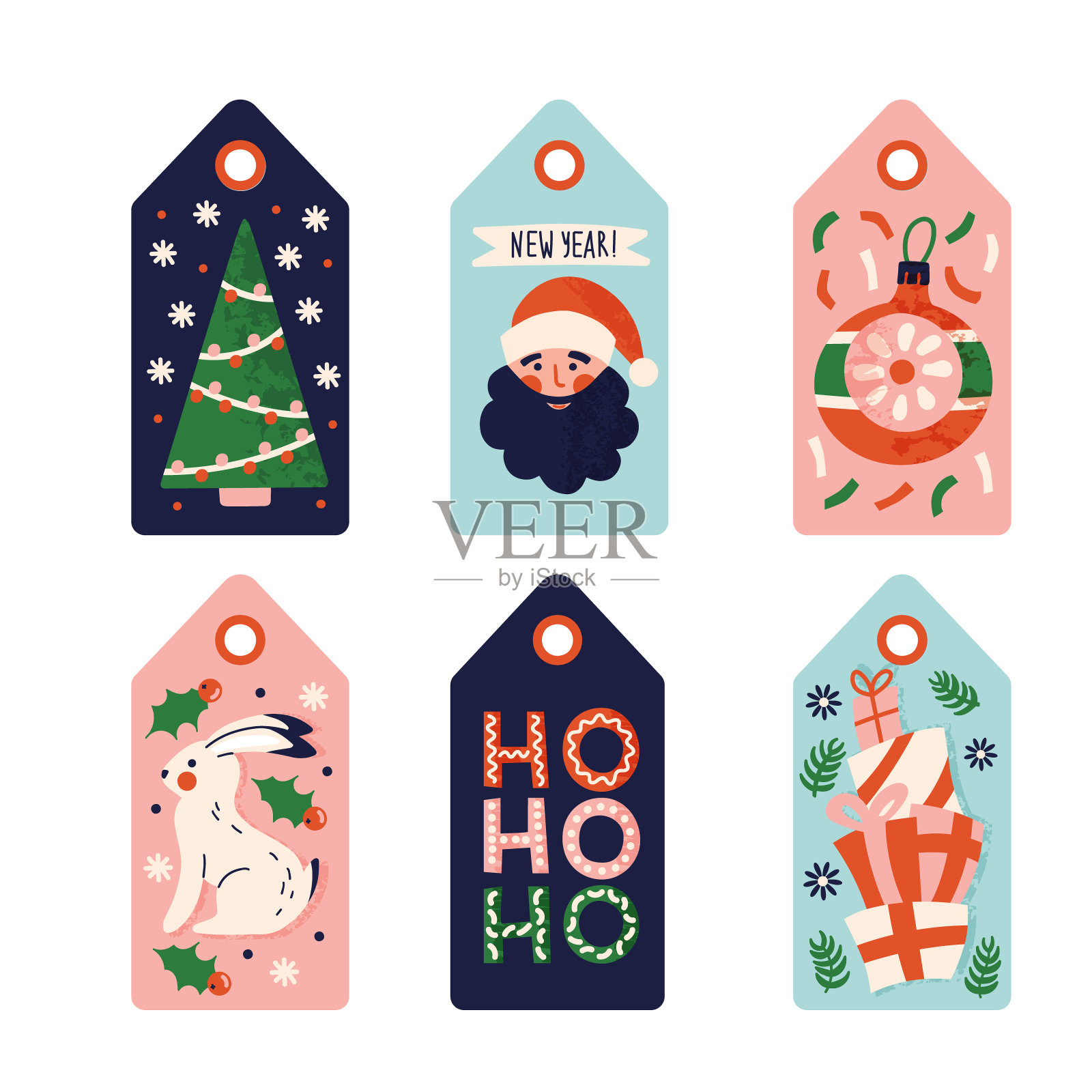 矢量礼品标签新年扁平设计插画图片素材