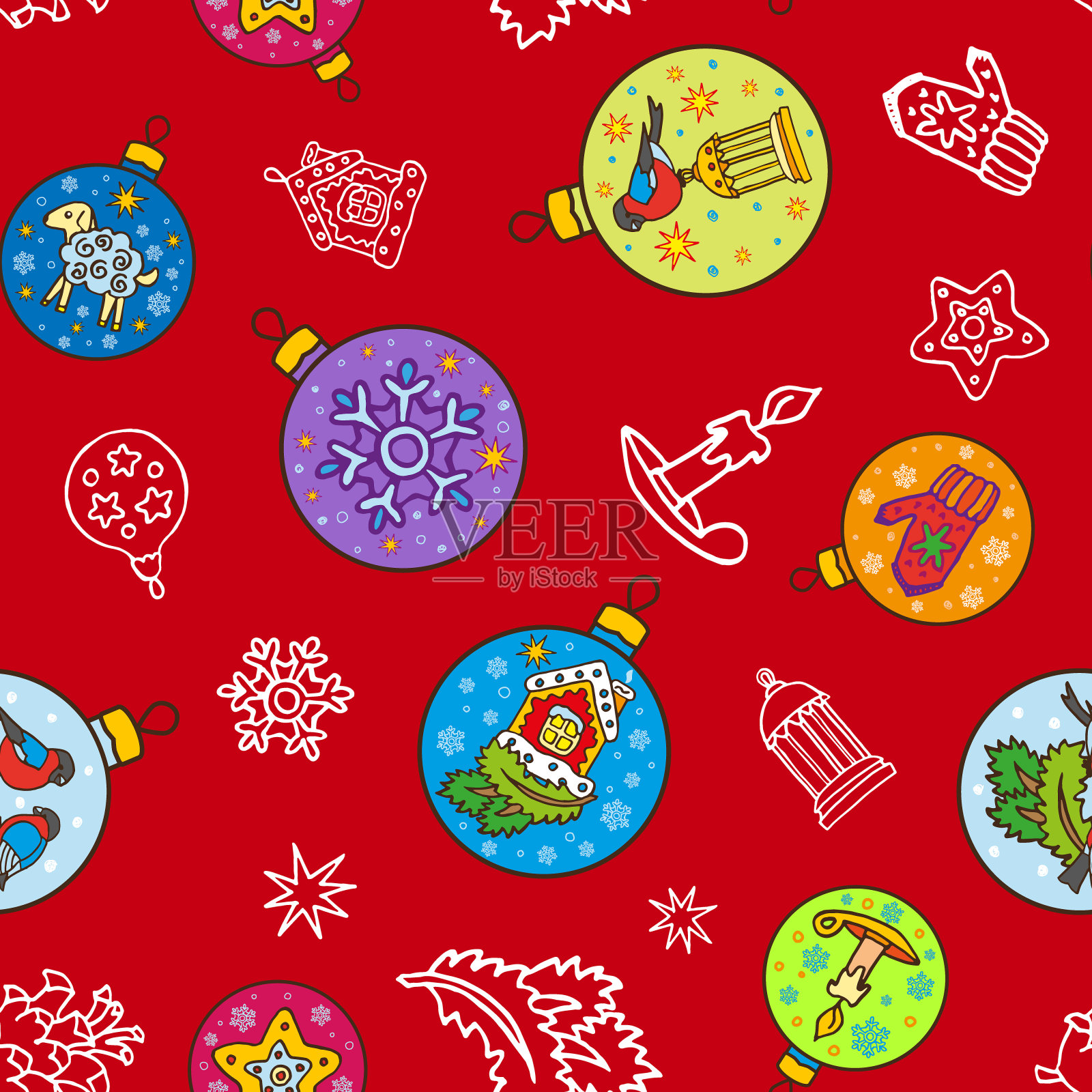 优雅的圣诞图案与有趣的球在红色的背景插画图片素材