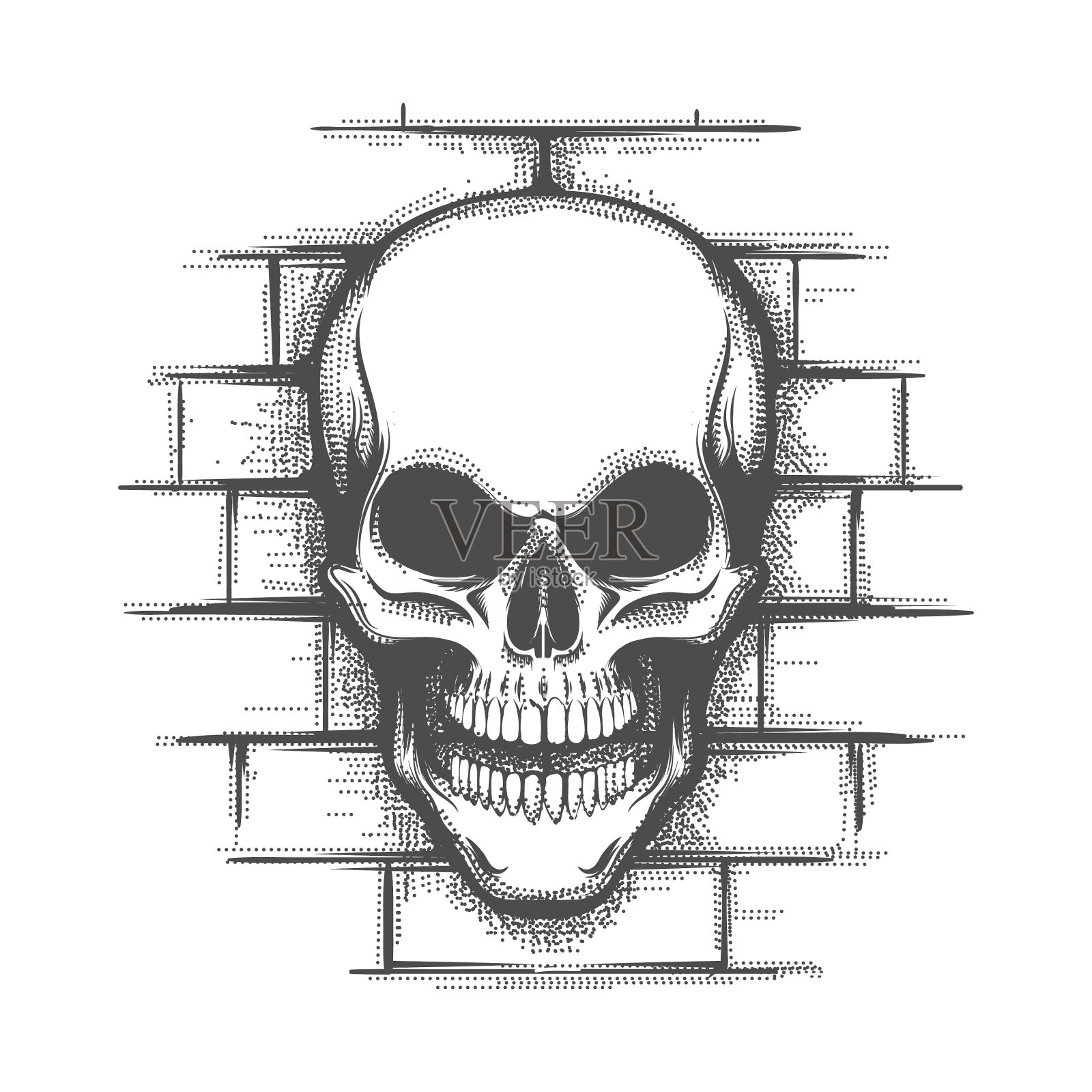 砖墙上的骷髅纹身插画图片素材