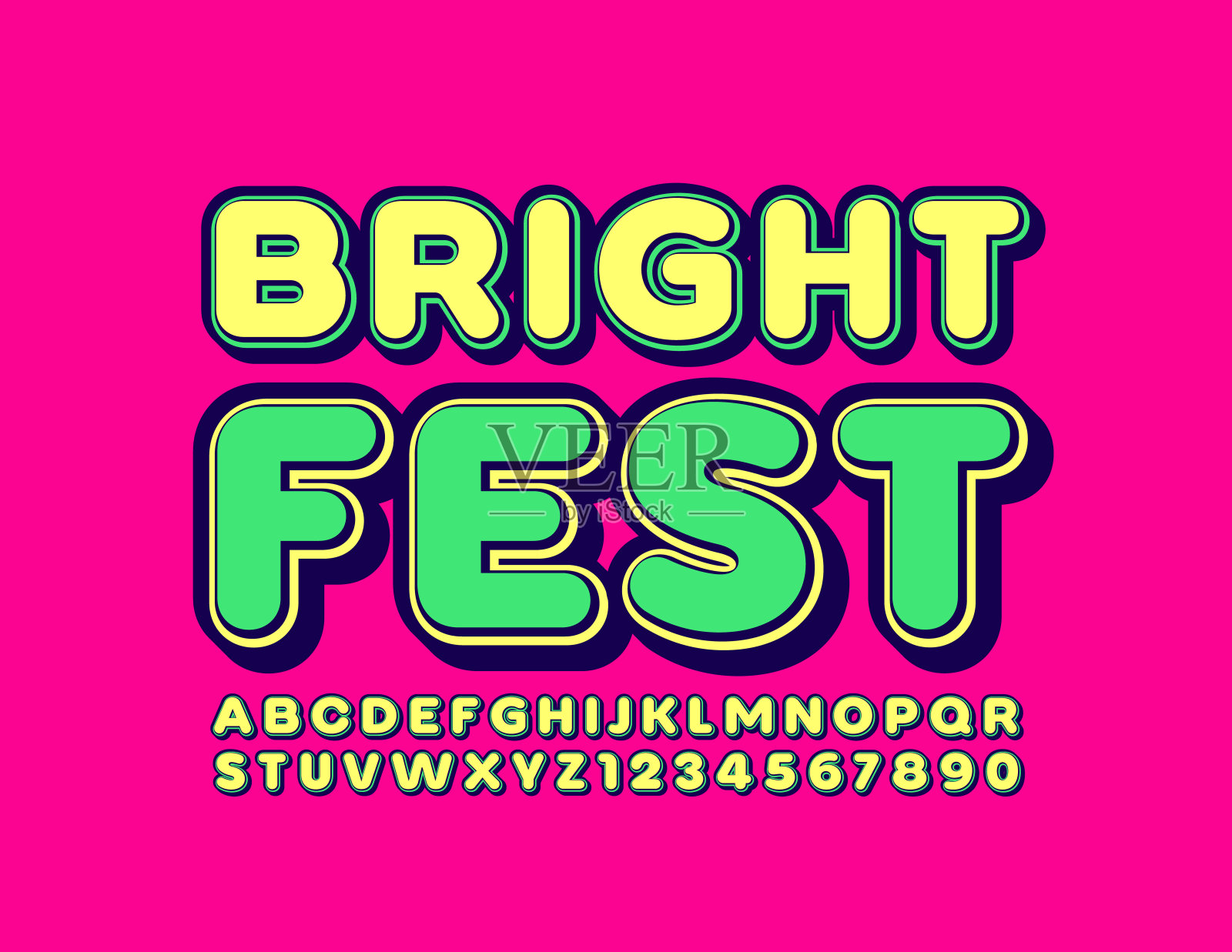 矢量彩色海报与时髦的字母和数字明亮的Fest插画图片素材