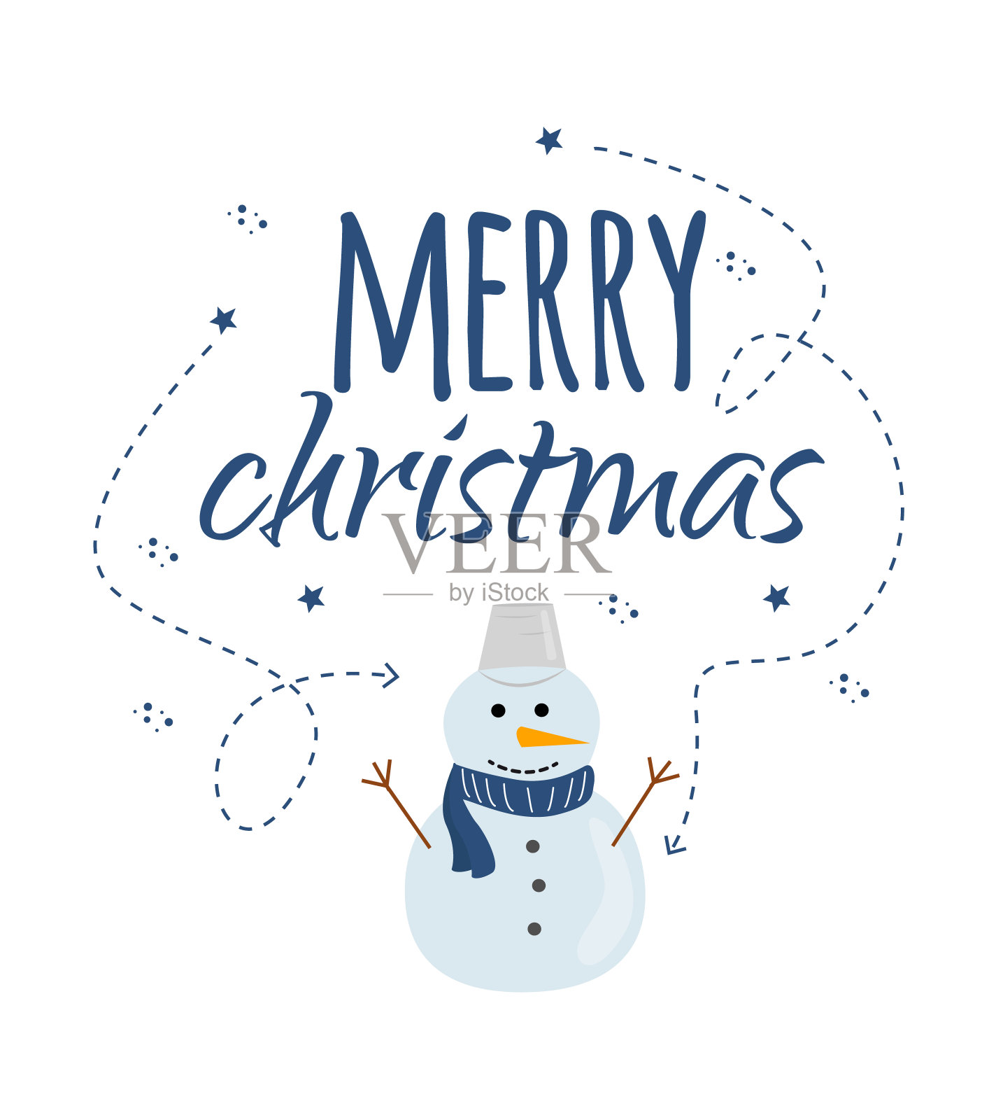 矢量插图明信片与雪人和题词圣诞快乐。圣诞贺卡快乐。插画图片素材