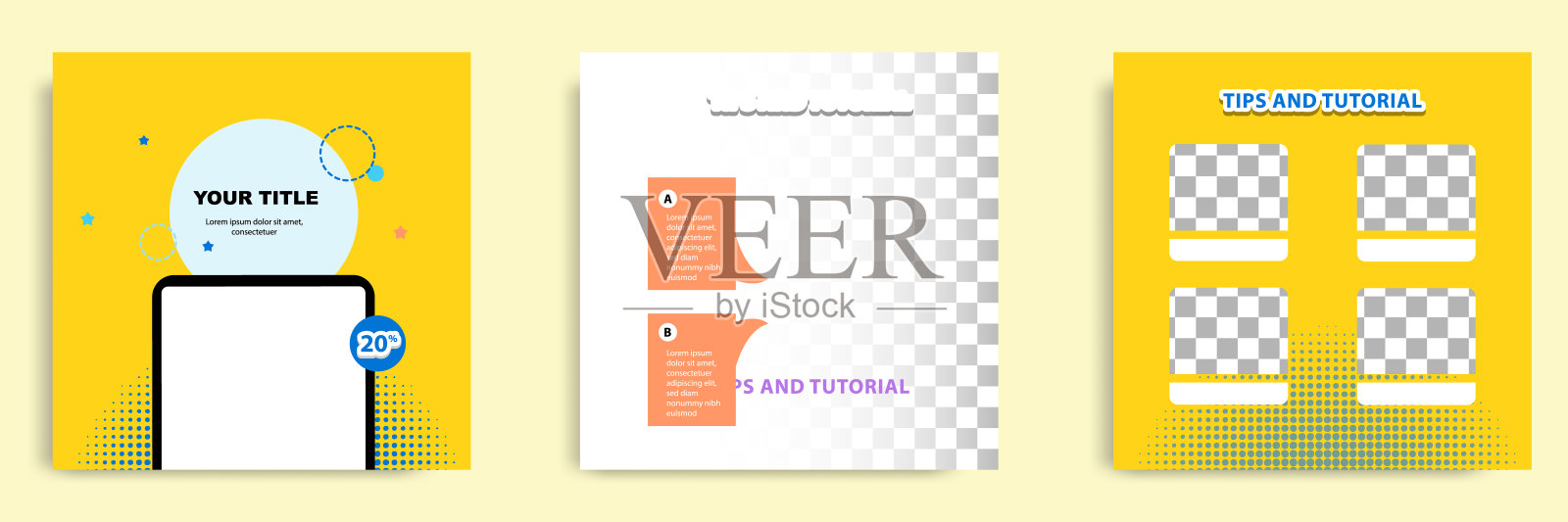 Square社交媒体技巧技巧和教程横幅模板集插画图片素材