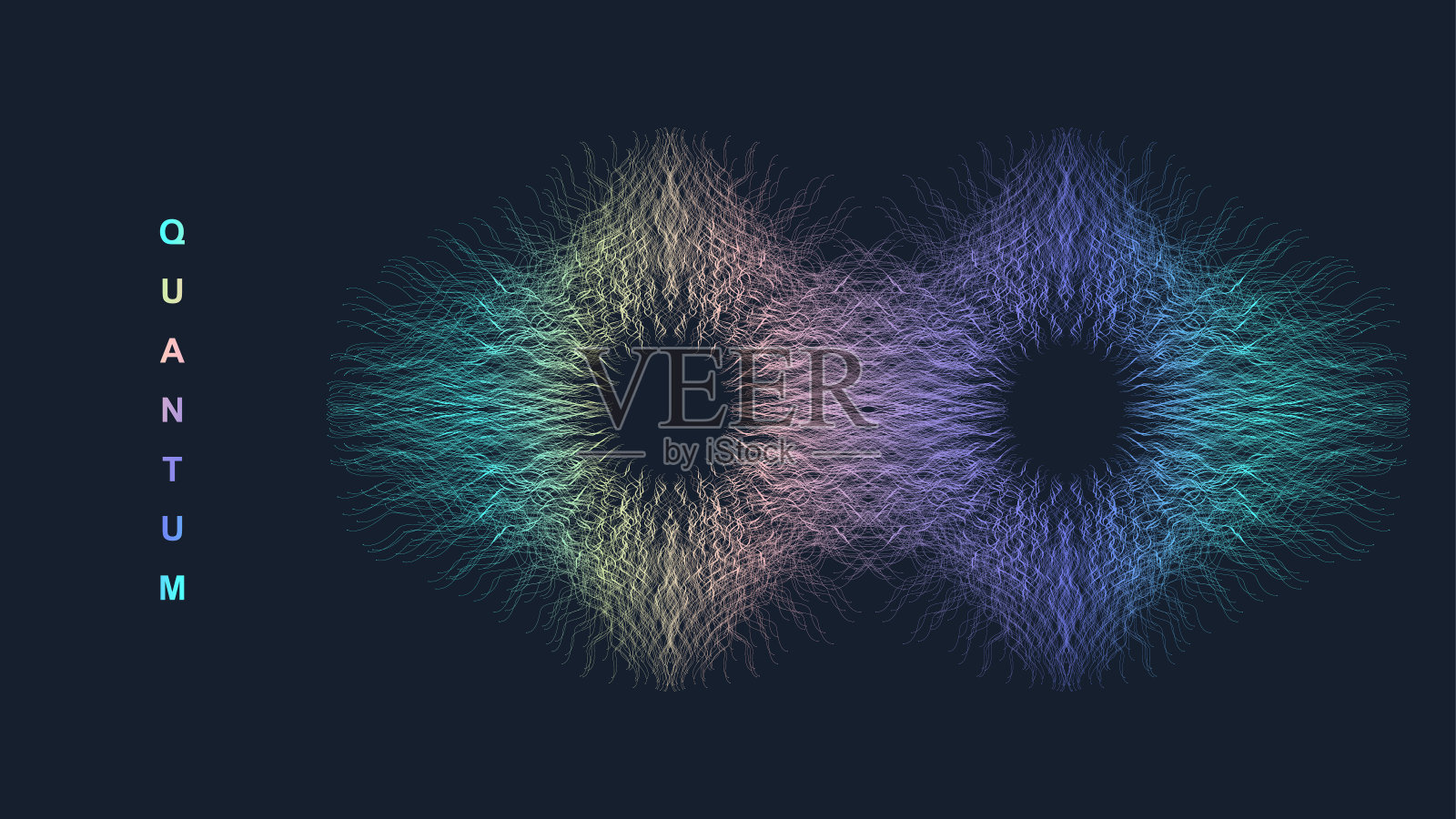 量子计算机技术概念。球爆炸的背景。深度学习人工智能。大数据算法可视化。波流。量子爆炸，矢量图。插画图片素材