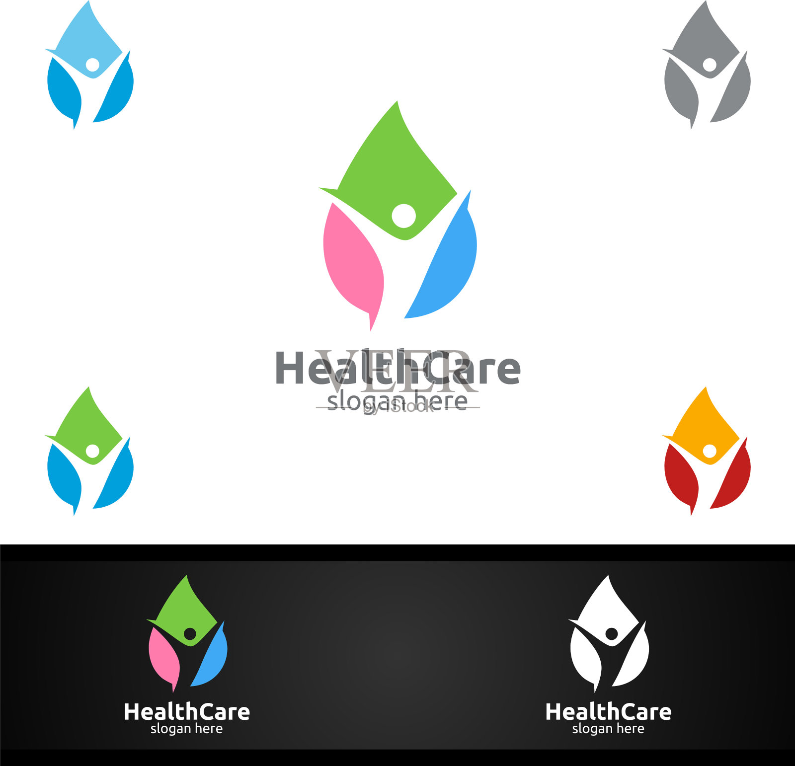 32、水滴医疗保健带人类医疗标志插画图片素材