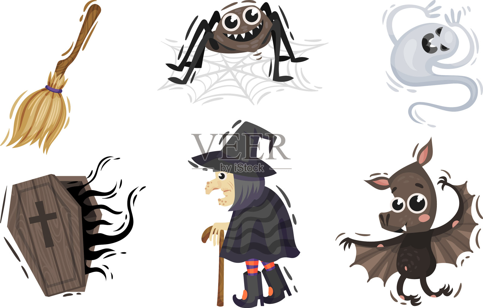 万圣节的属性和符号与女巫和插画图片素材