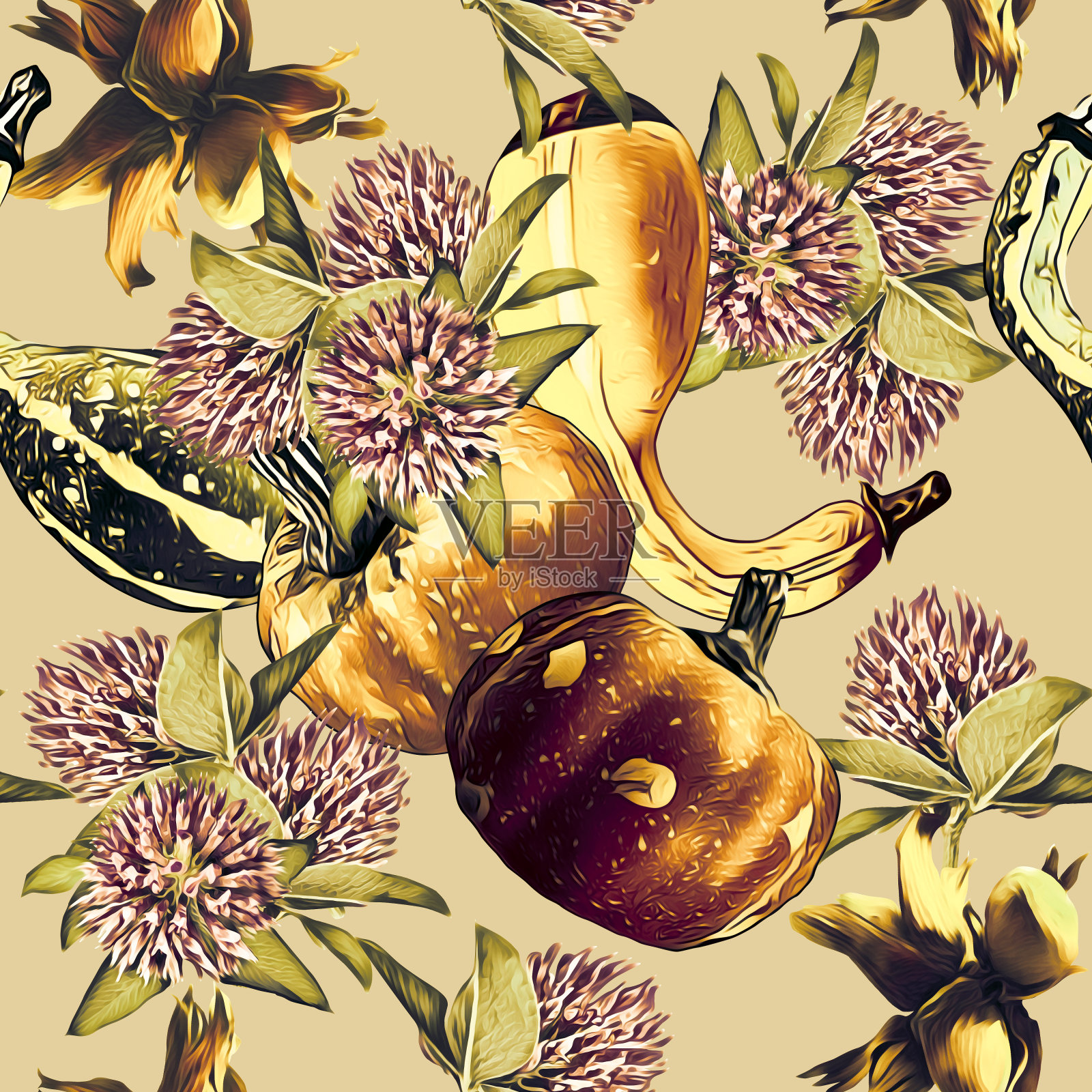 秋季植物无缝图案。插画图片素材