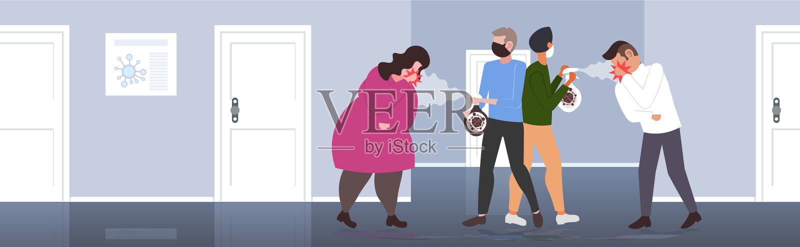 人们使用抗菌喷雾来防止传播插画图片素材