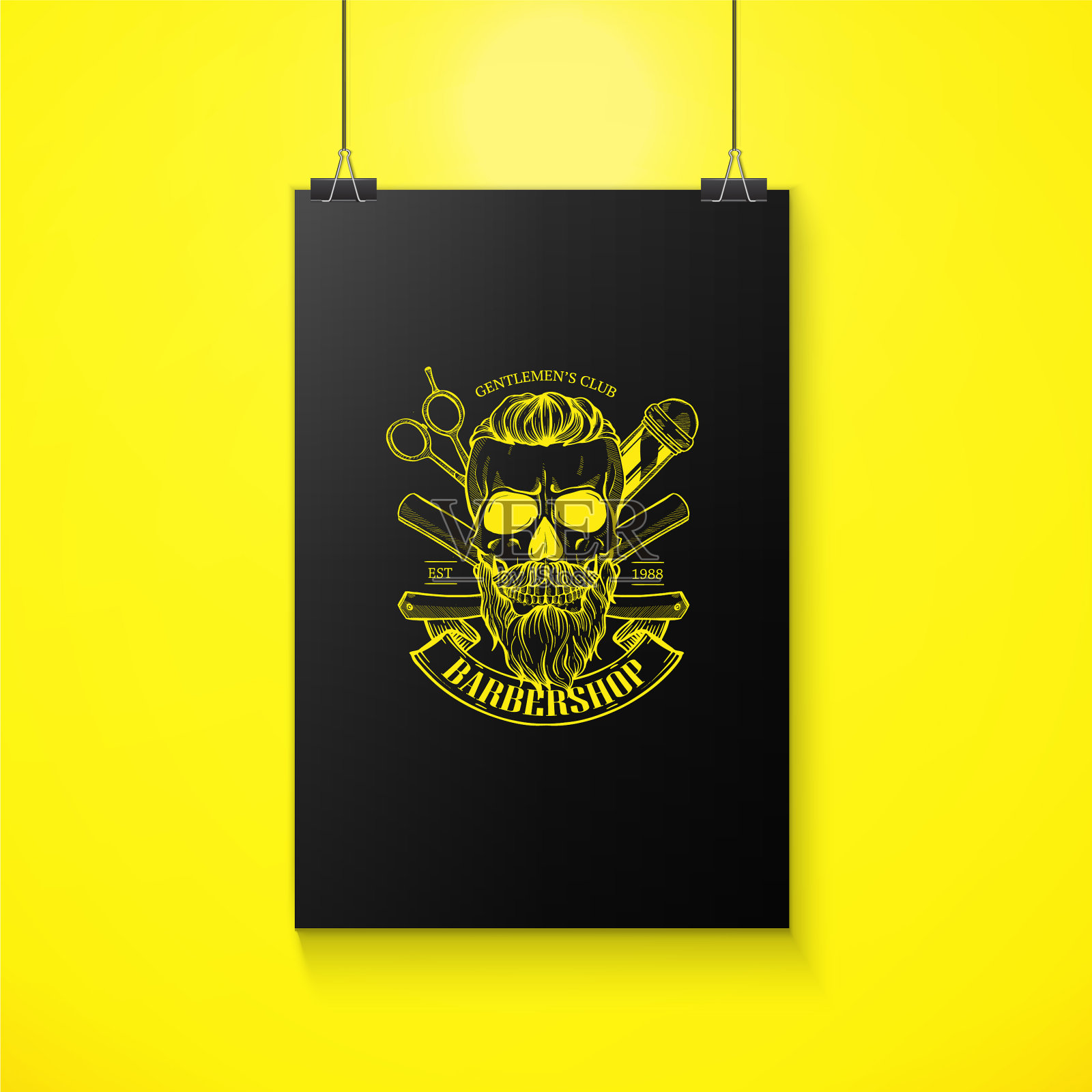 理发店的标志，愤怒的贴纸与头骨插画图片素材